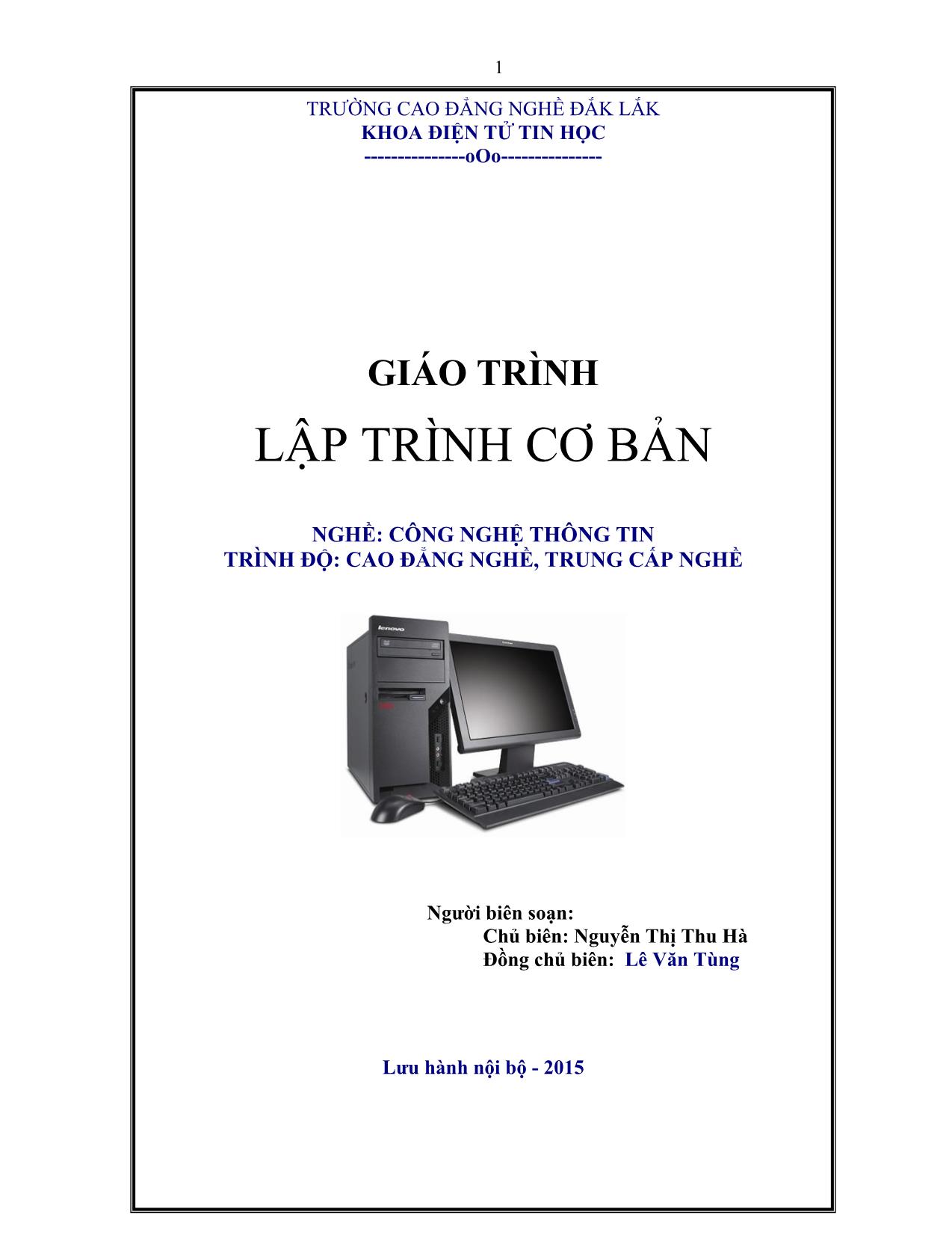 Giáo trình Lập trình cơ bản - Nguyễn Thị Thu Hà trang 1