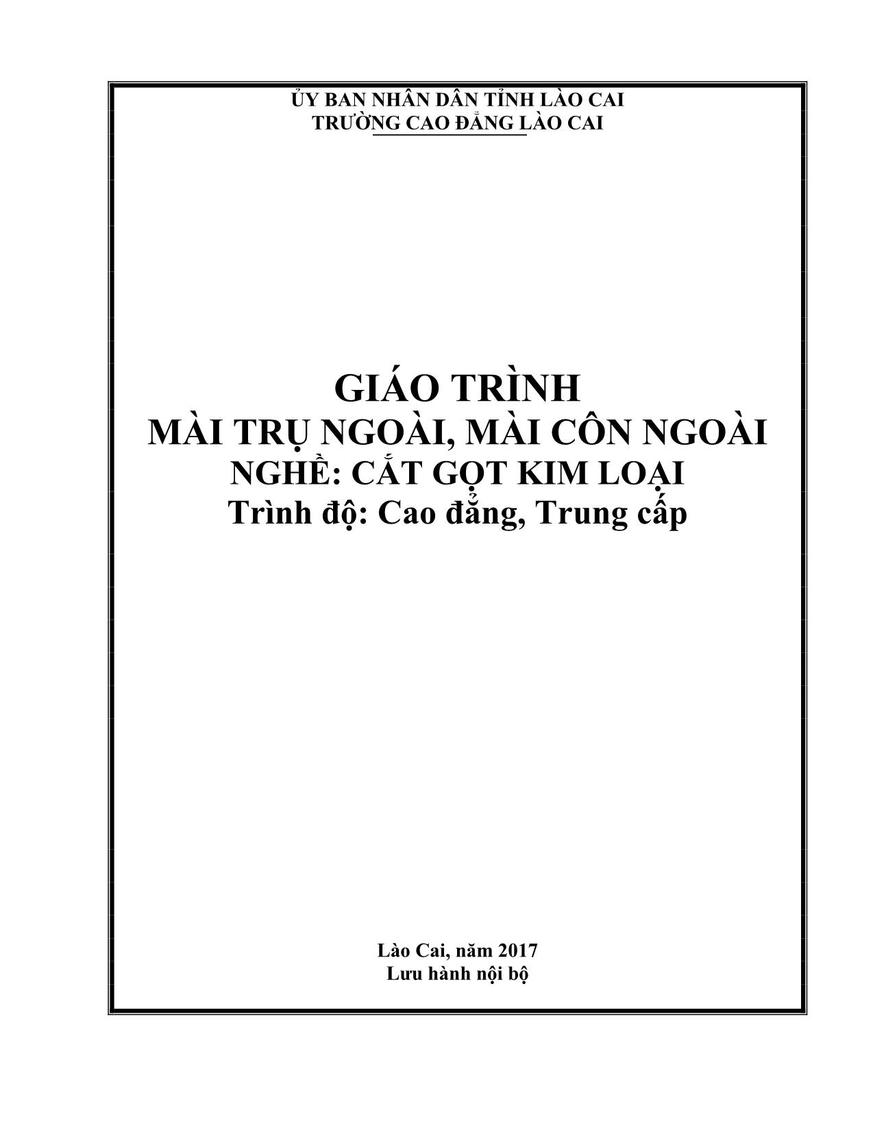 Giáo trình Mài trụ ngoài, mài côn ngoài trang 1