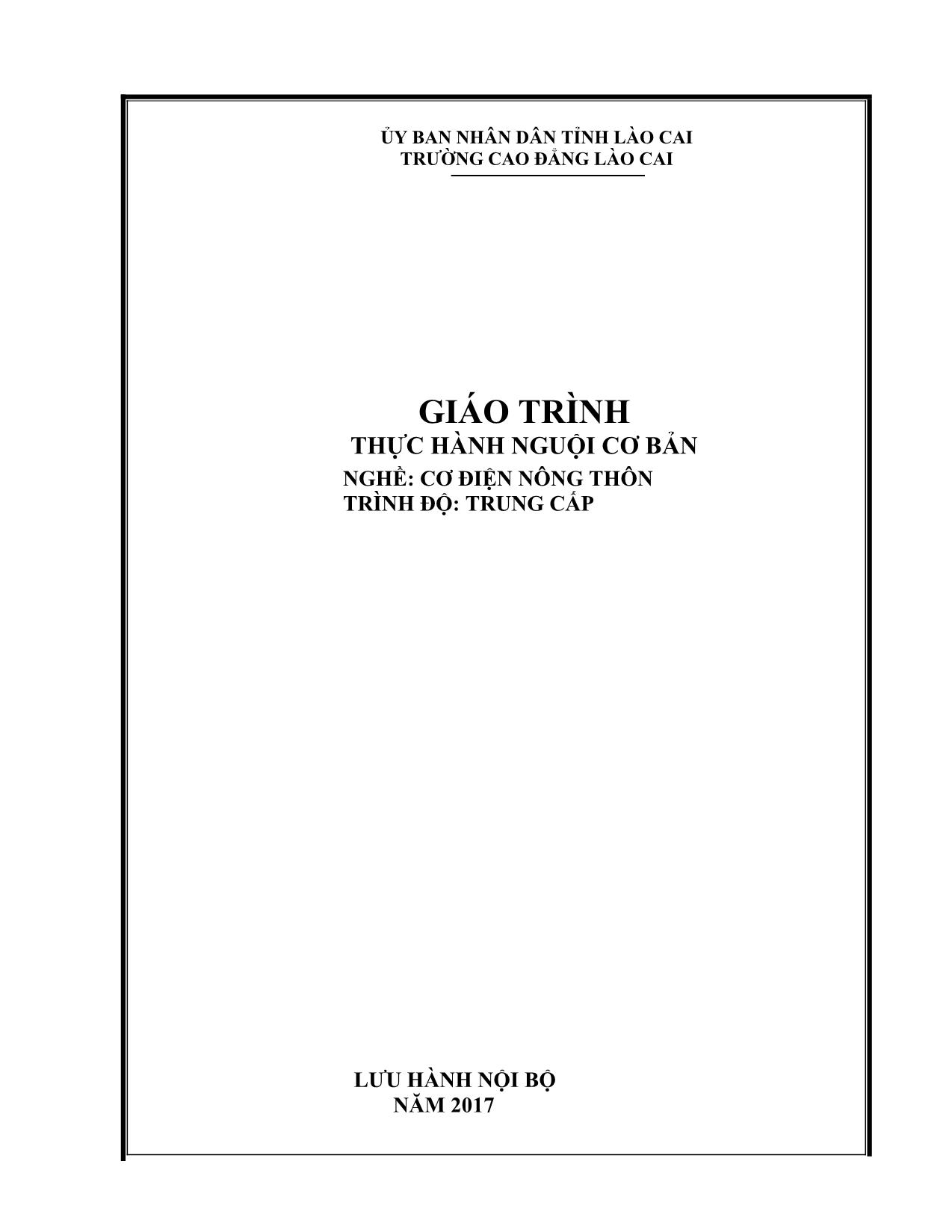 Giáo trình Thực hành nguội cơ bản - Nghề: Cơ điện nông thôn trang 1