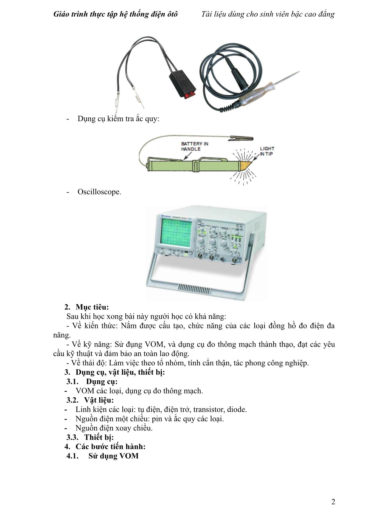 Giáo trình Thực tập hệ thống điện ô tô (Mới) trang 3