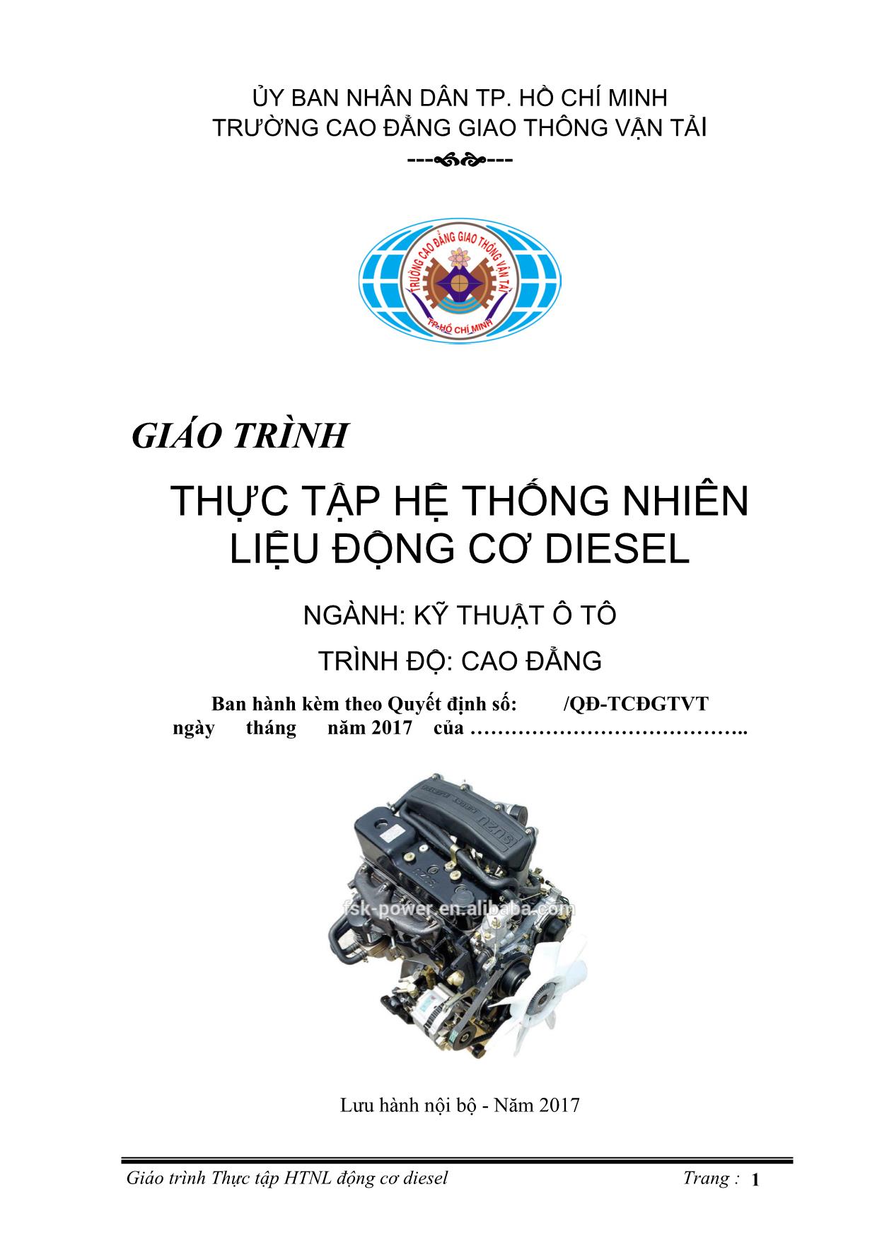 Giáo trình Thực tập hệ thống nhiên liệu động cơ diesel trang 1