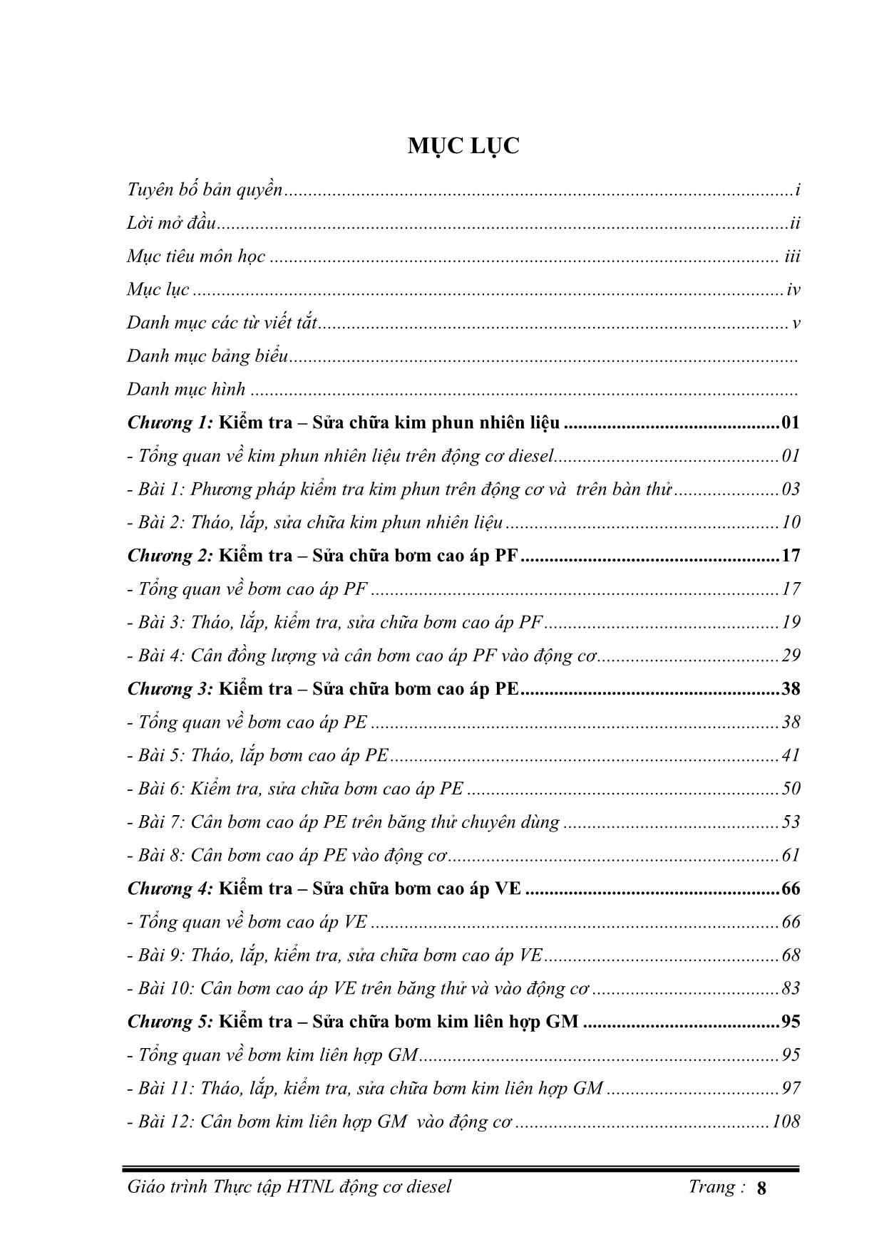 Giáo trình Thực tập hệ thống nhiên liệu động cơ diesel trang 8
