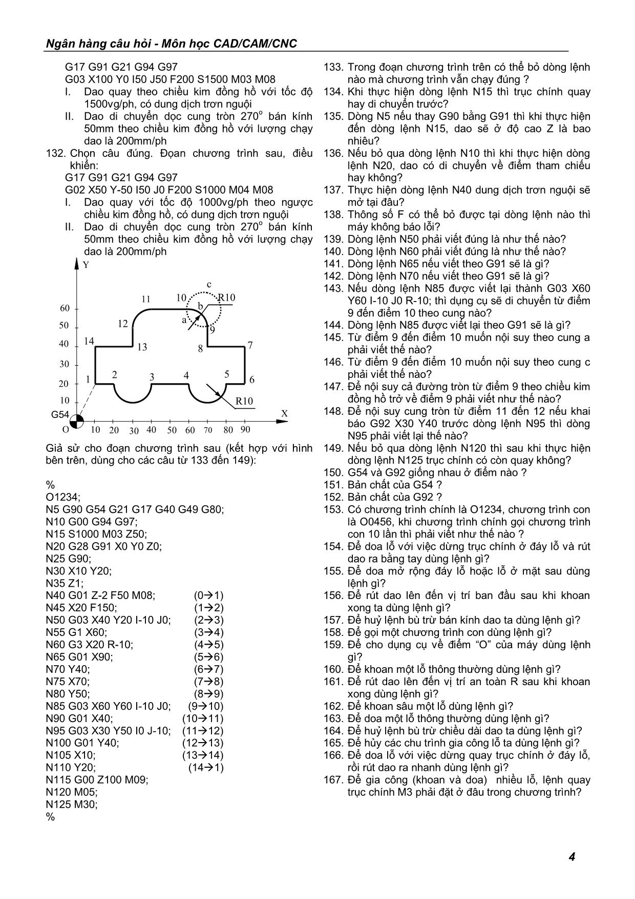 250 Câu hỏi ngân hàng kiểm tra và thi môn học CAD/CAM/CNC trang 4