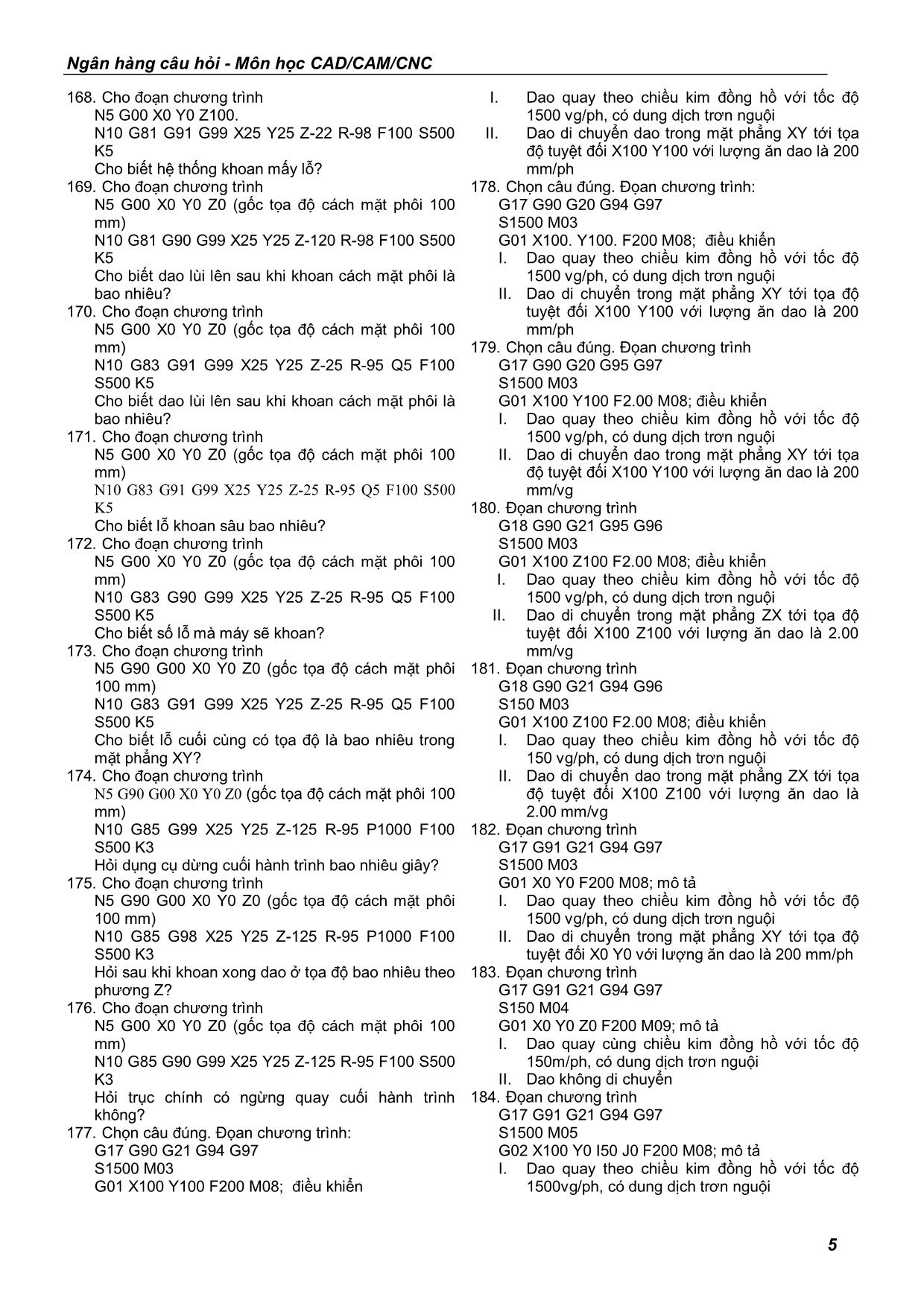 250 Câu hỏi ngân hàng kiểm tra và thi môn học CAD/CAM/CNC trang 5