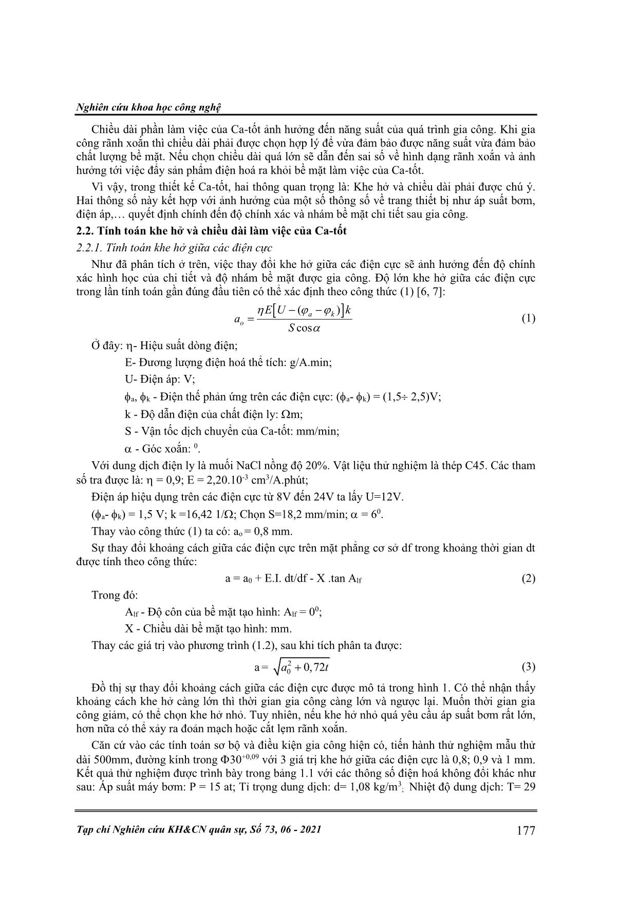 Tính toán và thực nghiệm xác định các thông số chính để thiết kế và chế tạo ca-tốt khi gia công điện hóa rãnh xoắn nòng pháo 30mm hải quân trang 2