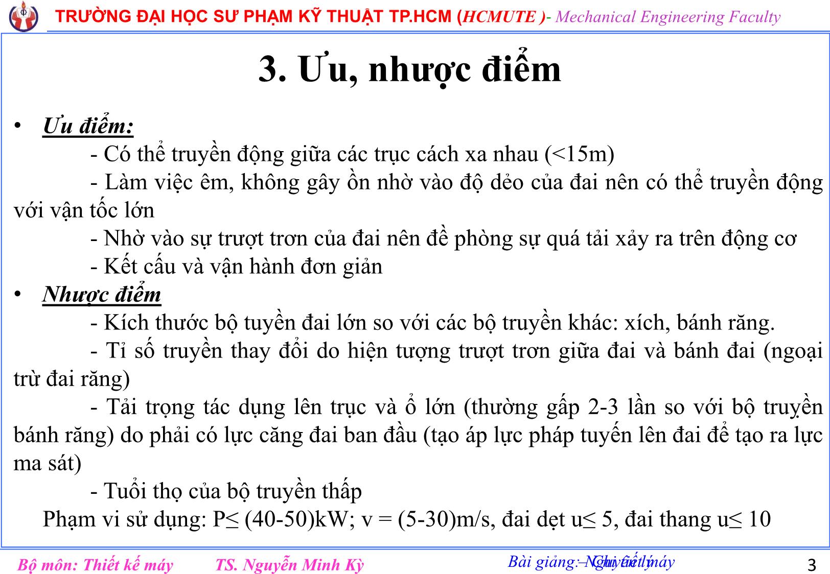 Bài giảng Nguyên lý chi tiết máy - Chương 5: Truyền động đai - Nguyễn Minh Kỳ trang 3