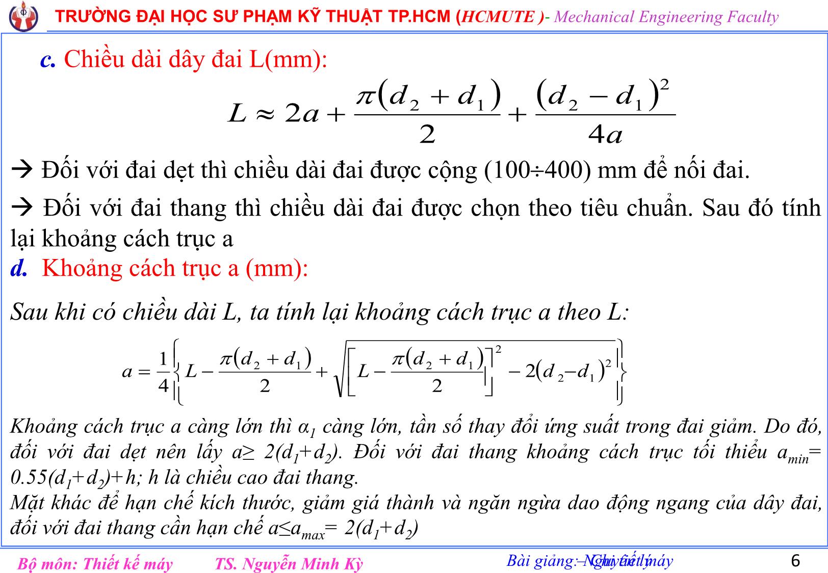 Bài giảng Nguyên lý chi tiết máy - Chương 5: Truyền động đai - Nguyễn Minh Kỳ trang 6