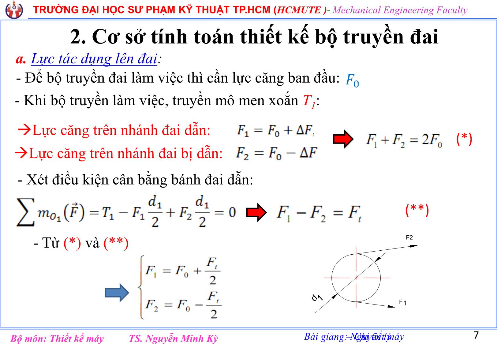 Bài giảng Nguyên lý chi tiết máy - Chương 5: Truyền động đai - Nguyễn Minh Kỳ trang 7