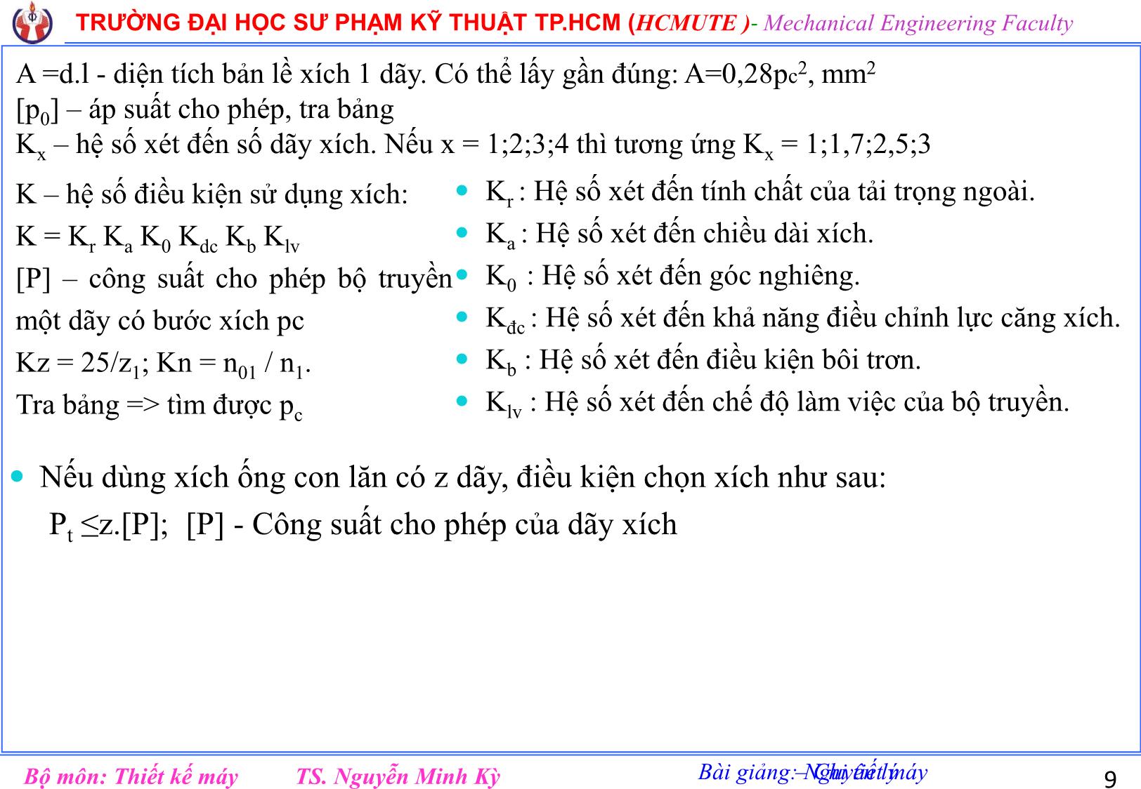 Bài giảng Nguyên lý chi tiết máy - Chương 9: Truyền động xích - Nguyễn Minh Kỳ trang 9