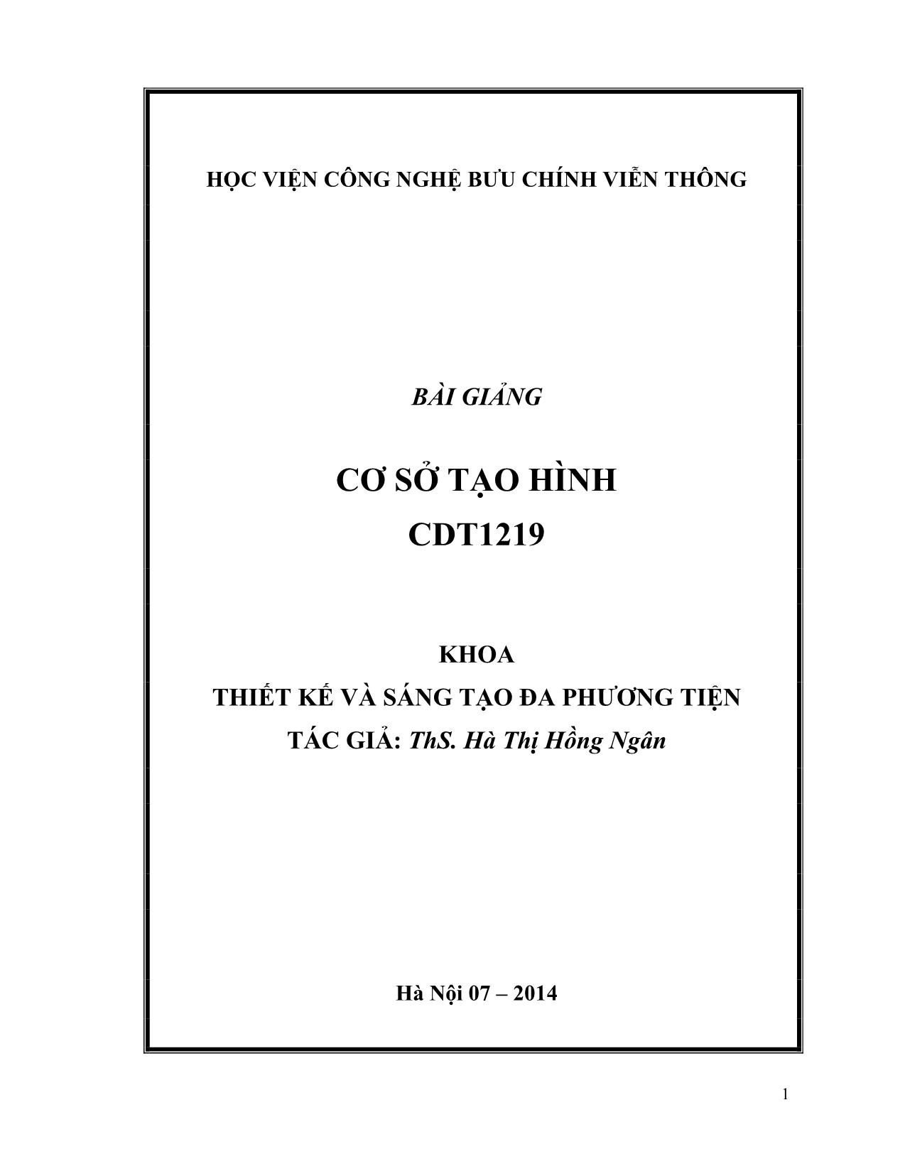 Bài giảng Cơ sở tạo hình CDT1219 - Hà Thị Hồng Ngân trang 1