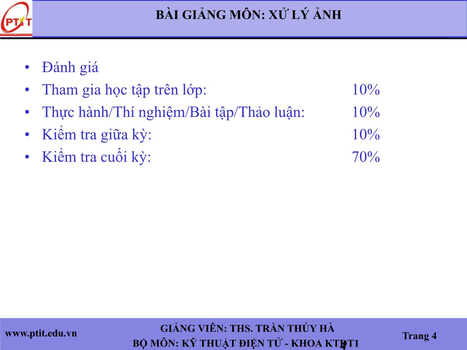 Bài giảng Xử lý ảnh - Chương 1: Nhập môn xử lý ảnh - Trần Thúy Hà trang 4