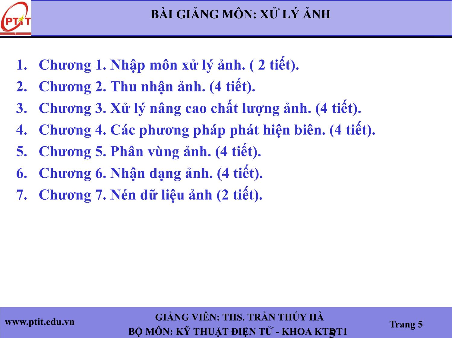 Bài giảng Xử lý ảnh - Chương 1: Nhập môn xử lý ảnh - Trần Thúy Hà trang 5