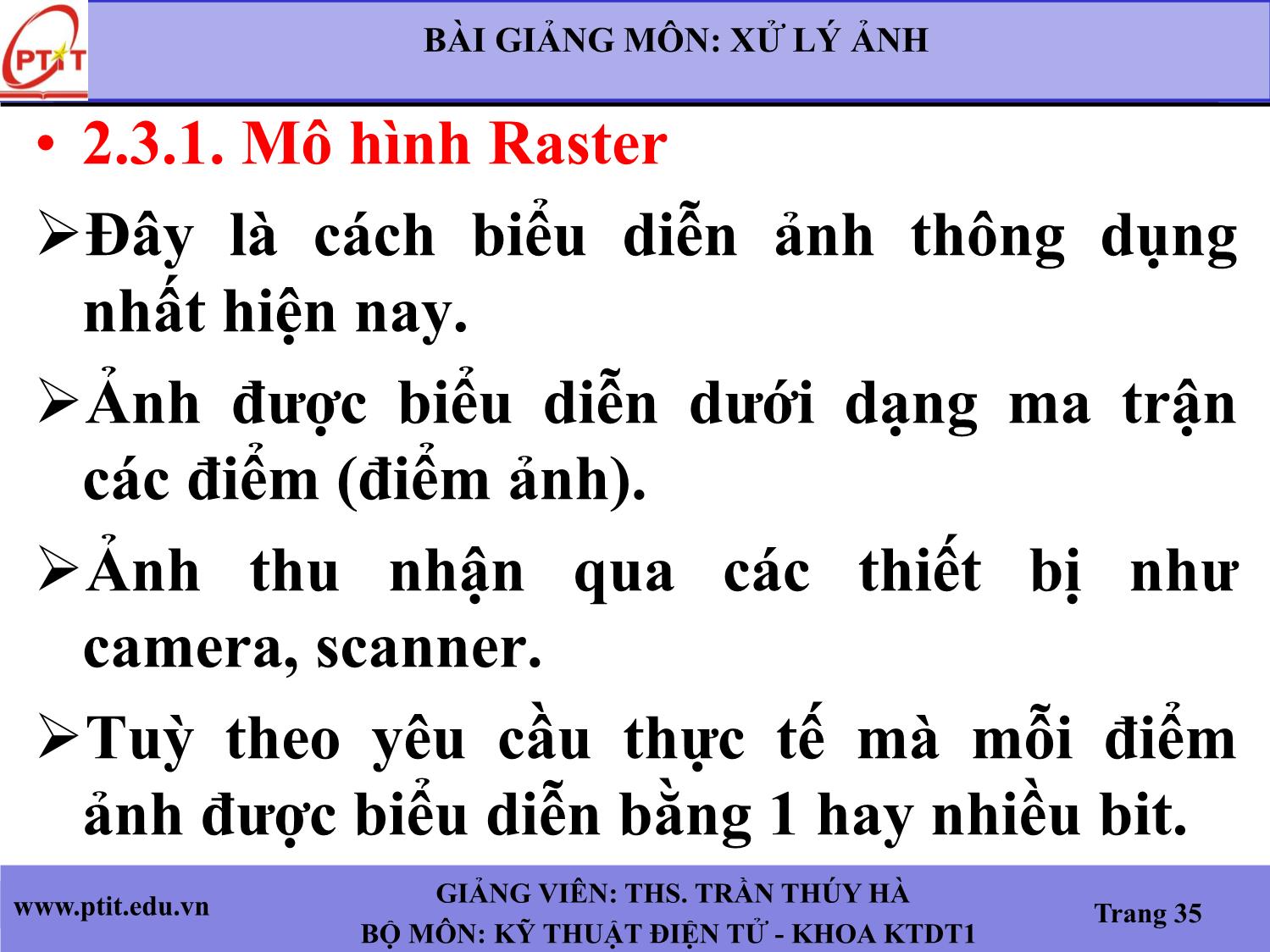 Bài giảng Xử lý ảnh - Chương 2: Thu nhận ảnh - Trần Thúy Hà trang 10