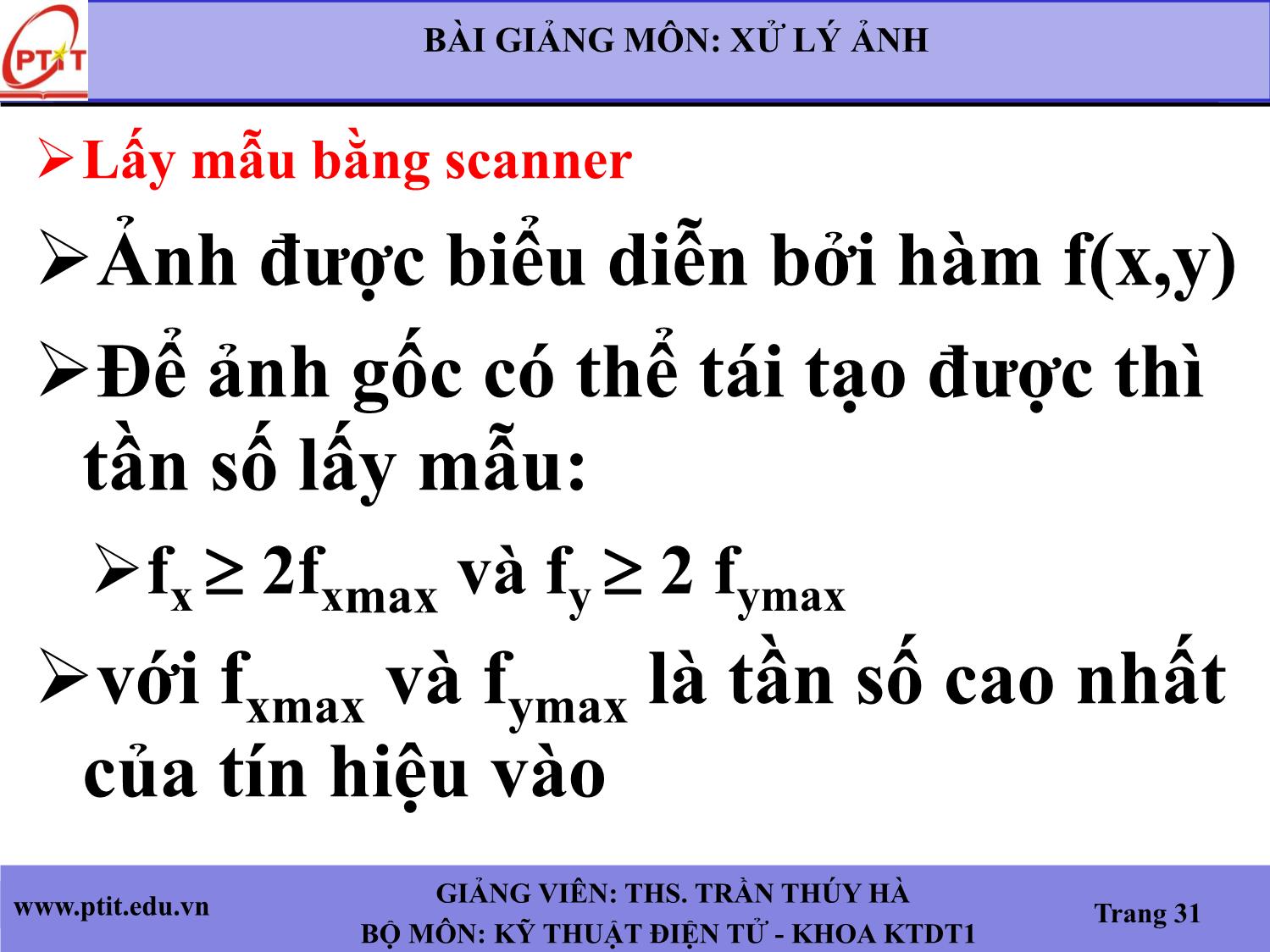 Bài giảng Xử lý ảnh - Chương 2: Thu nhận ảnh - Trần Thúy Hà trang 6