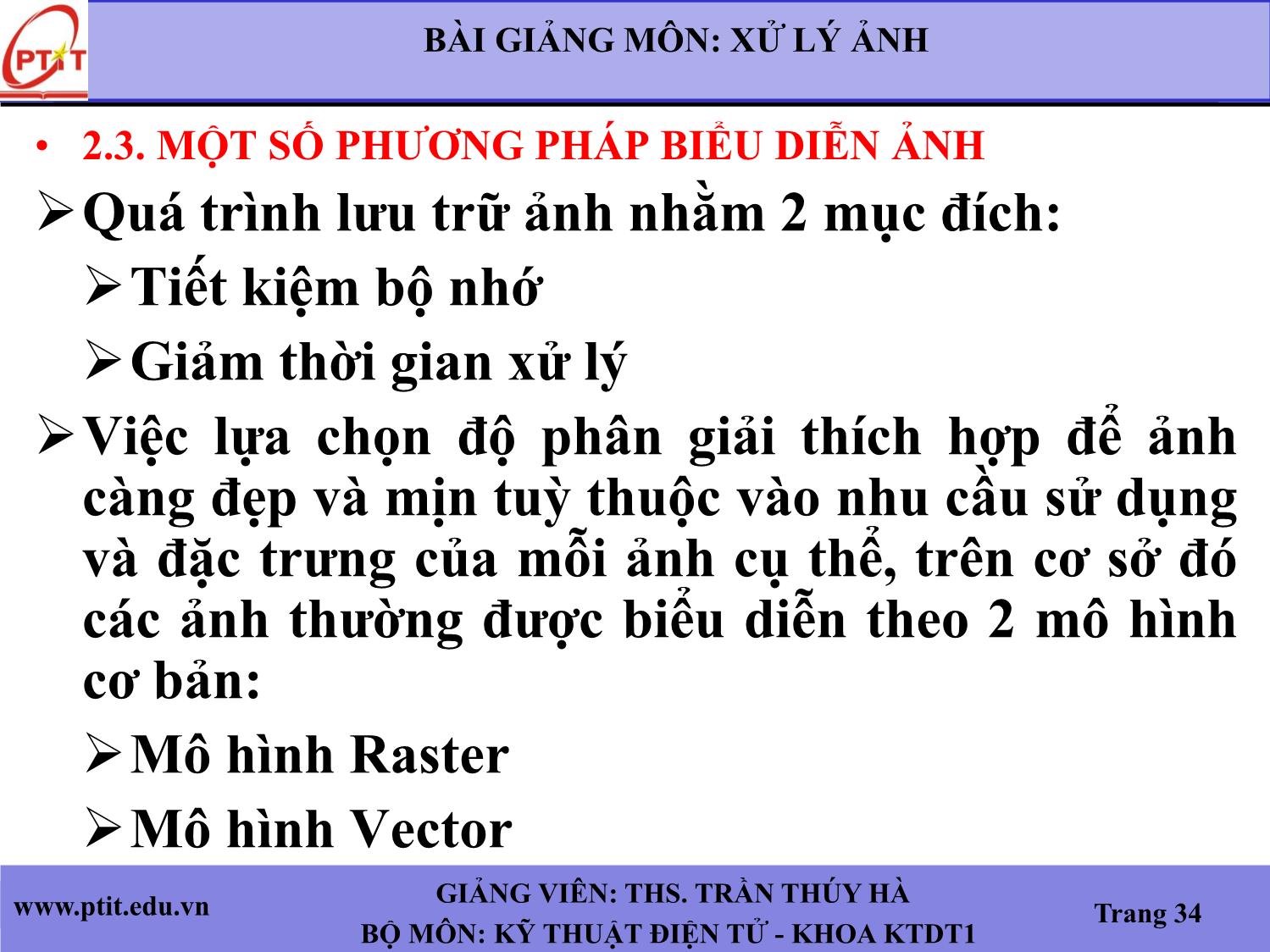 Bài giảng Xử lý ảnh - Chương 2: Thu nhận ảnh - Trần Thúy Hà trang 9