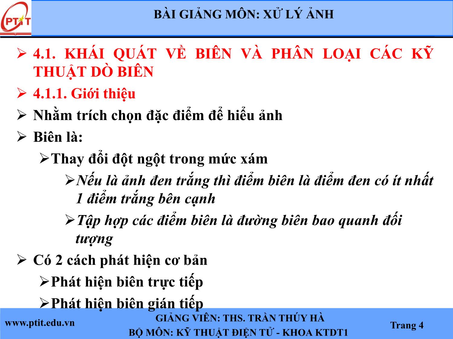 Bài giảng Xử lý ảnh - Chương 4: Các phương pháp phát hiện biên - Trần Thúy Hà trang 2