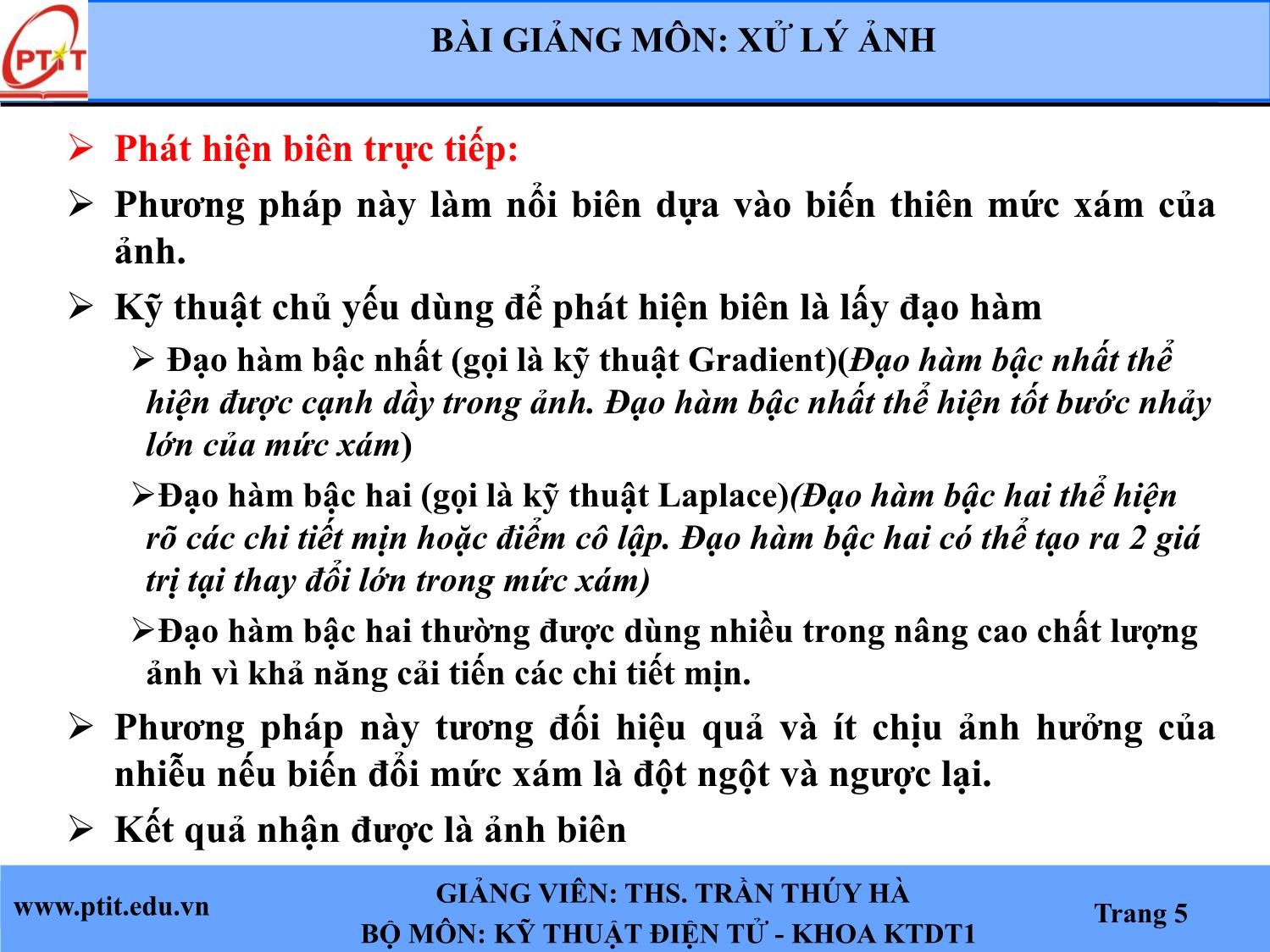 Bài giảng Xử lý ảnh - Chương 4: Các phương pháp phát hiện biên - Trần Thúy Hà trang 3