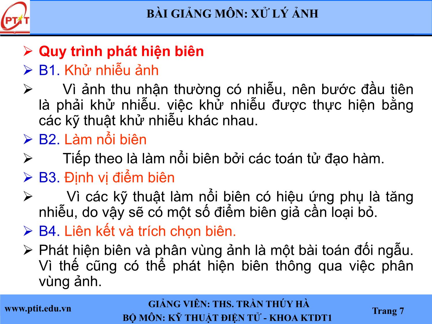 Bài giảng Xử lý ảnh - Chương 4: Các phương pháp phát hiện biên - Trần Thúy Hà trang 5