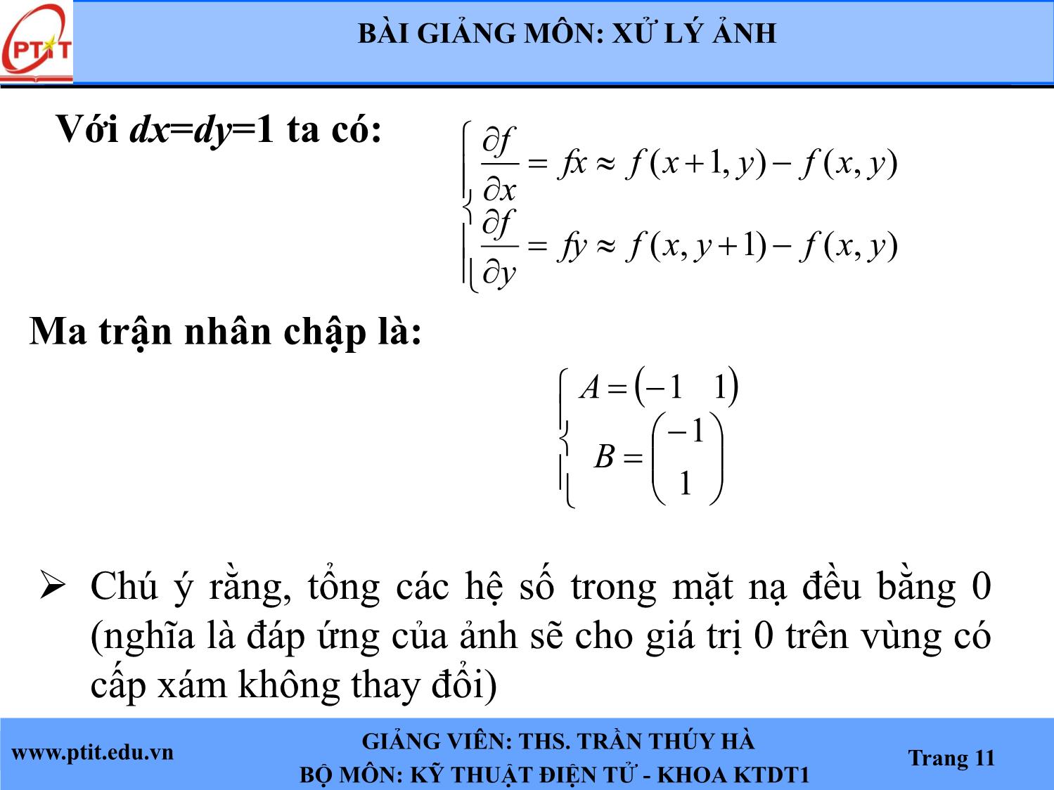 Bài giảng Xử lý ảnh - Chương 4: Các phương pháp phát hiện biên - Trần Thúy Hà trang 9