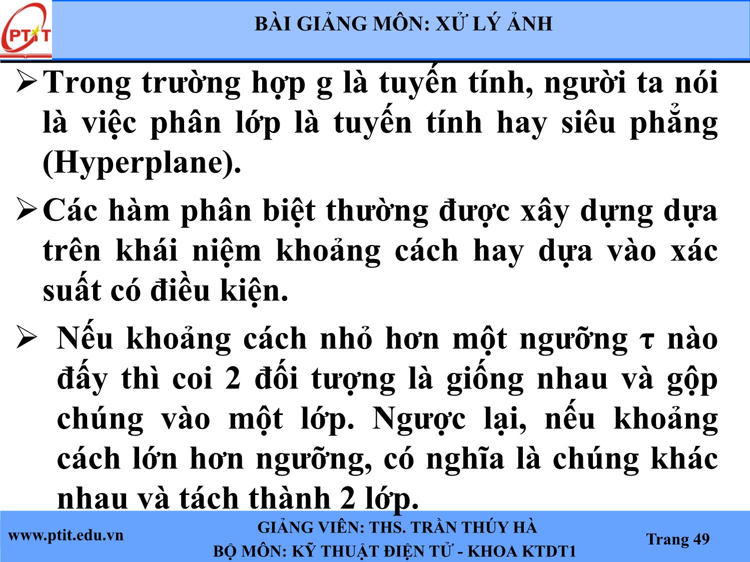 Bài giảng Xử lý ảnh - Chương 6: Nhận dạng ảnh - Trần Thúy Hà trang 10