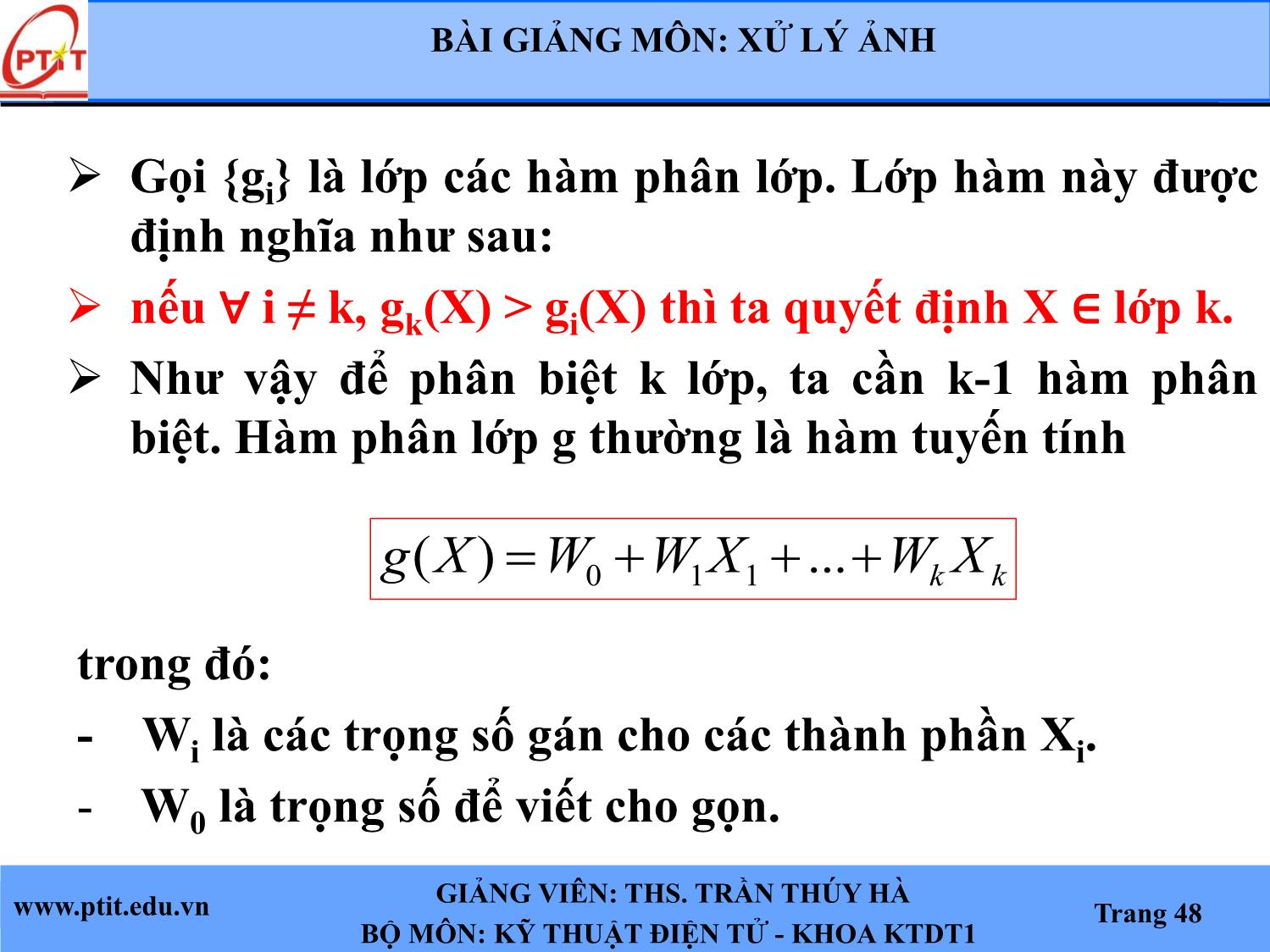 Bài giảng Xử lý ảnh - Chương 6: Nhận dạng ảnh - Trần Thúy Hà trang 9