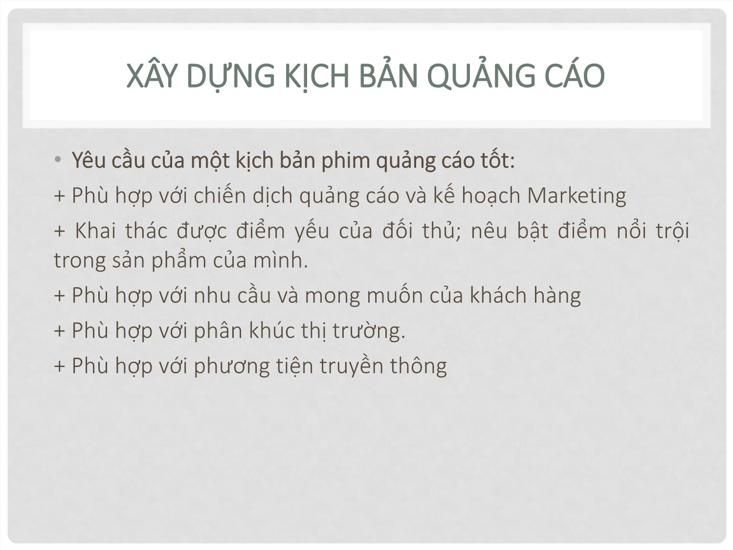 Bài giảng Quay phim quảng cáo - Chương 6: Sáng tạo thông điệp phim quảng cáo trang 8