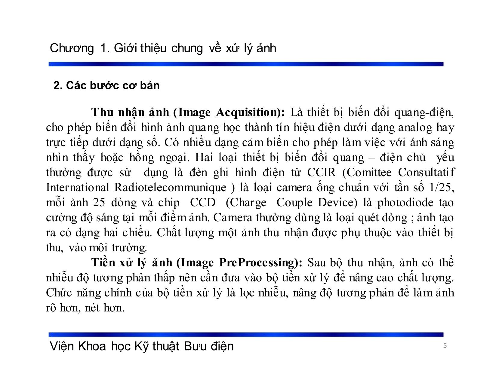 Bài giảng Xử lý tín hiệu và mã hóa - Chương 1: Giới thiệu chung về xử lý ảnh - Phạm Việt Hà trang 5