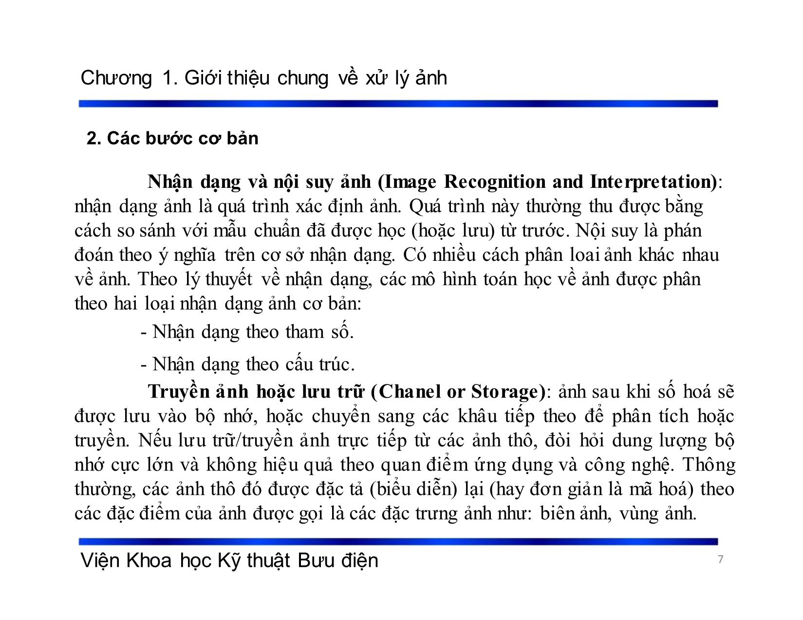 Bài giảng Xử lý tín hiệu và mã hóa - Chương 1: Giới thiệu chung về xử lý ảnh - Phạm Việt Hà trang 7