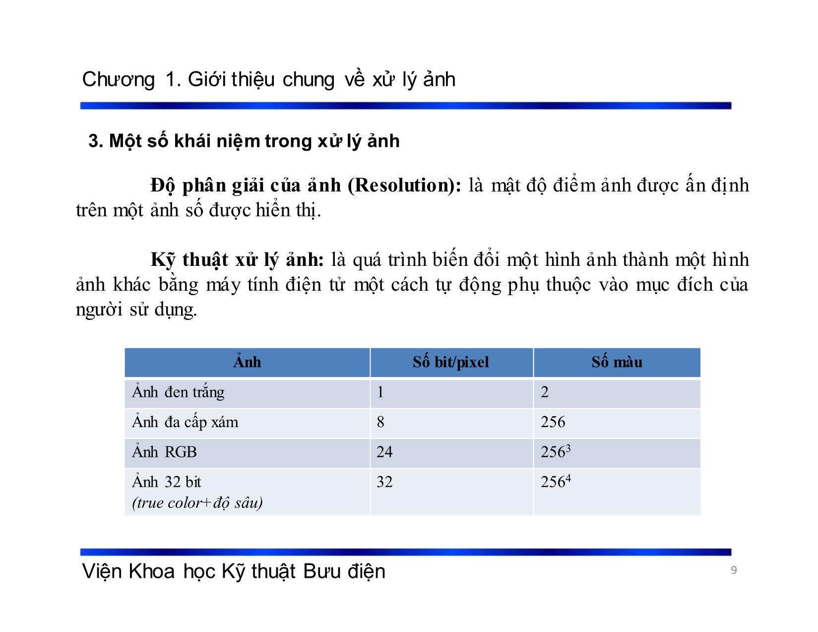 Bài giảng Xử lý tín hiệu và mã hóa - Chương 1: Giới thiệu chung về xử lý ảnh - Phạm Việt Hà trang 9