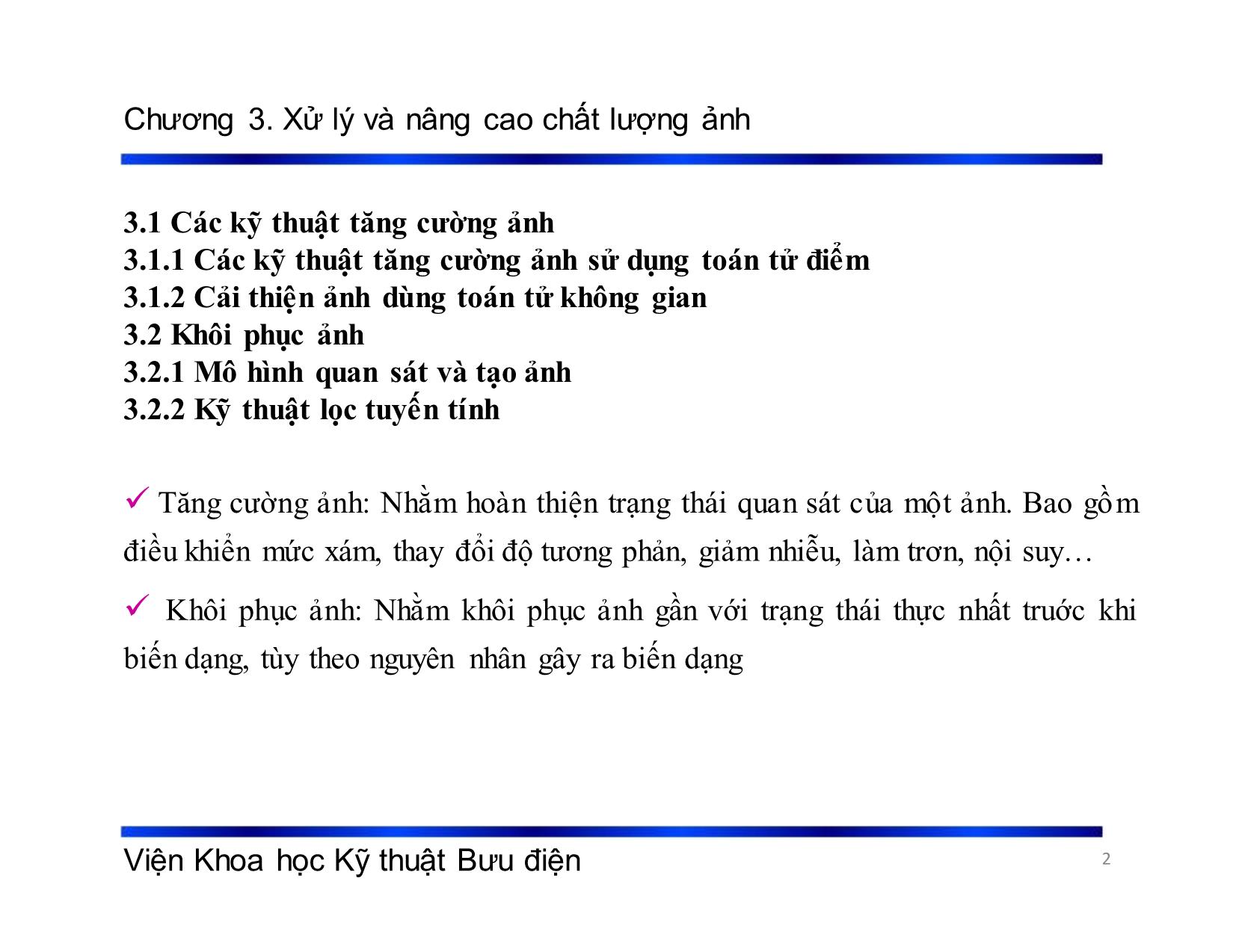 Bài giảng Xử lý tín hiệu và mã hóa - Chương 3: Xử lý và nâng cao chất lượng ảnh - Phạm Việt Hà trang 2