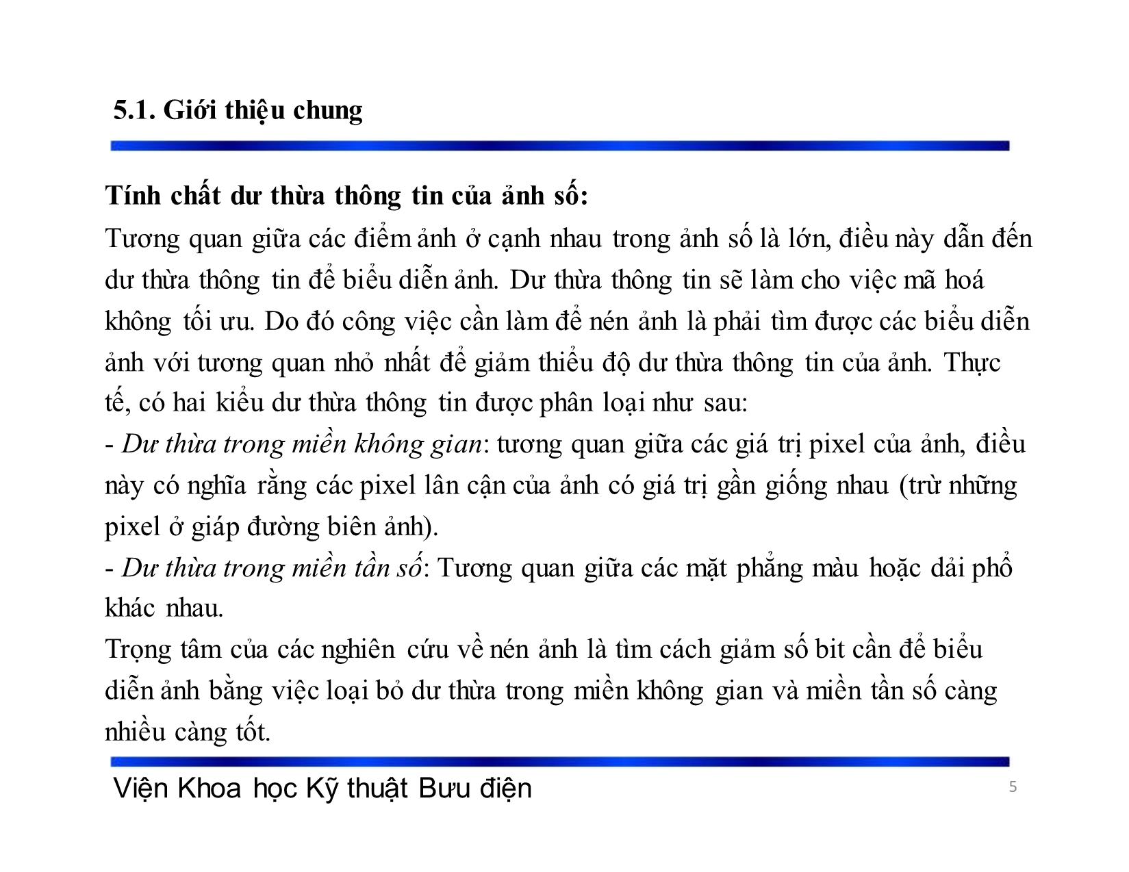 Bài giảng Xử lý tín hiệu và mã hóa - Chương 5: Nén dữ liệu ảnh - Phạm Việt Hà trang 5