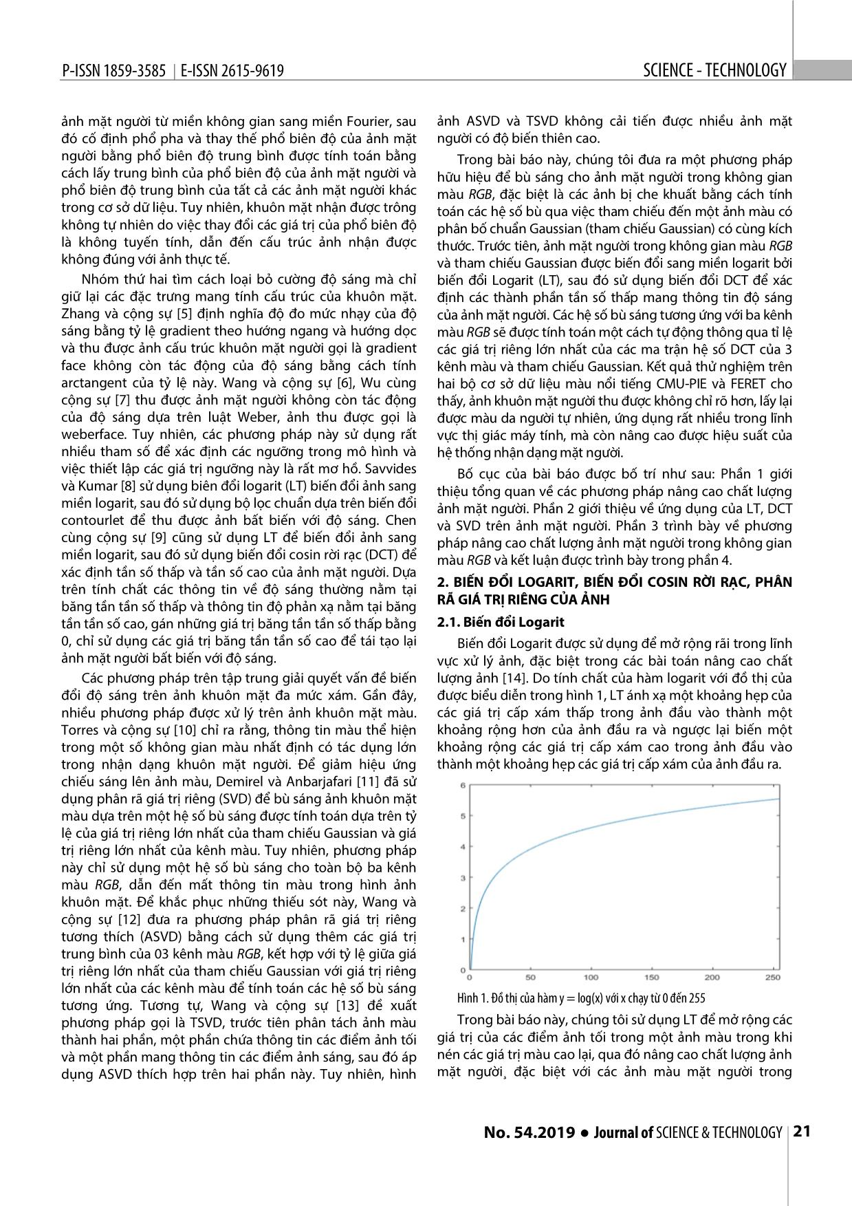 Nâng cao chất lượng ảnh màu mặt người bởi SVD của DCT trong miền logarit ứng dụng trong hệ thống nhận dạng mặt người trang 2