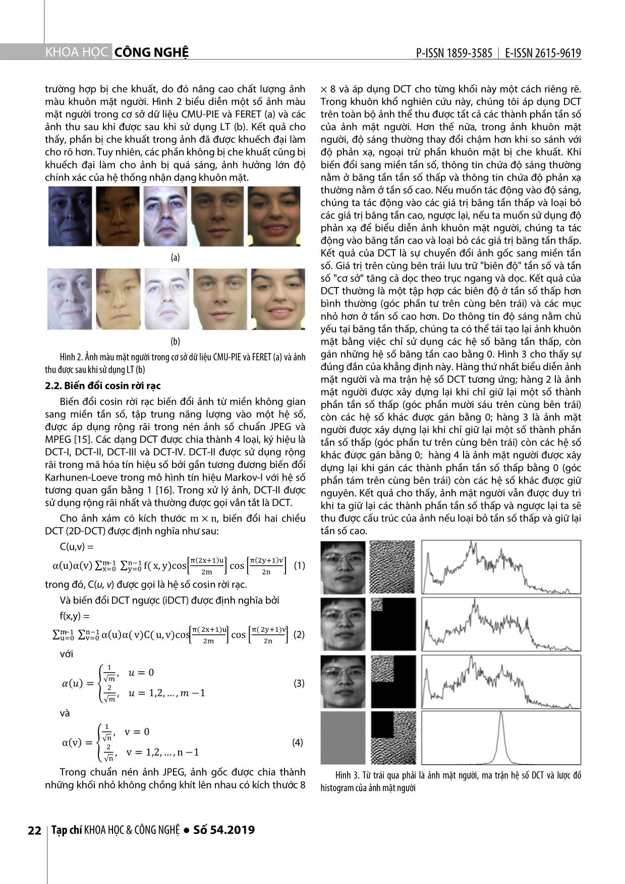 Nâng cao chất lượng ảnh màu mặt người bởi SVD của DCT trong miền logarit ứng dụng trong hệ thống nhận dạng mặt người trang 3