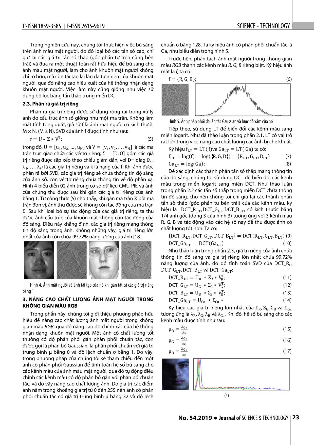 Nâng cao chất lượng ảnh màu mặt người bởi SVD của DCT trong miền logarit ứng dụng trong hệ thống nhận dạng mặt người trang 4