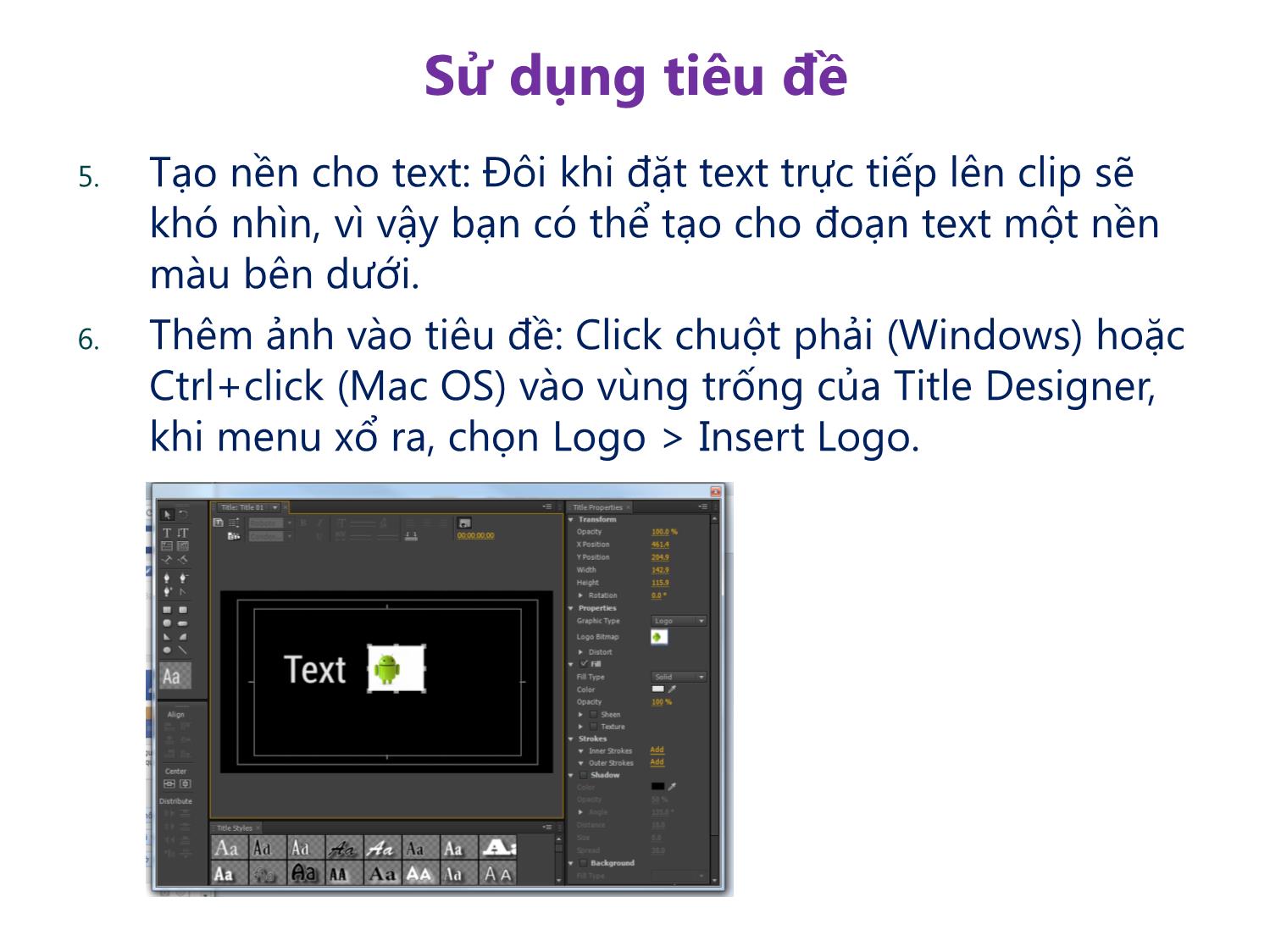 Bài giảng Xử lý hậu kỳ với Adobe Premiere Pro Cs6 - Bài 3: Làm việc với các đối tượng đồ họa trang 10