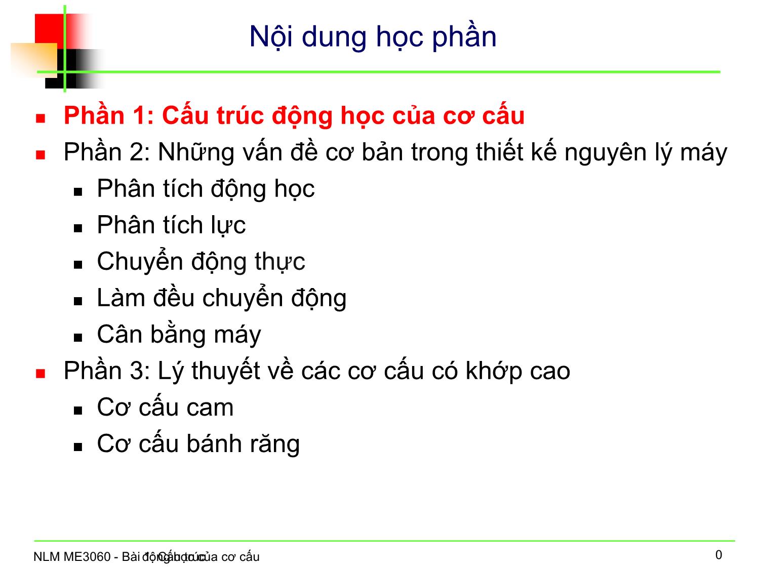 Bài giảng Nguyên lý máy - Bài 1: Cấu trúc động học của cơ cấu trang 1