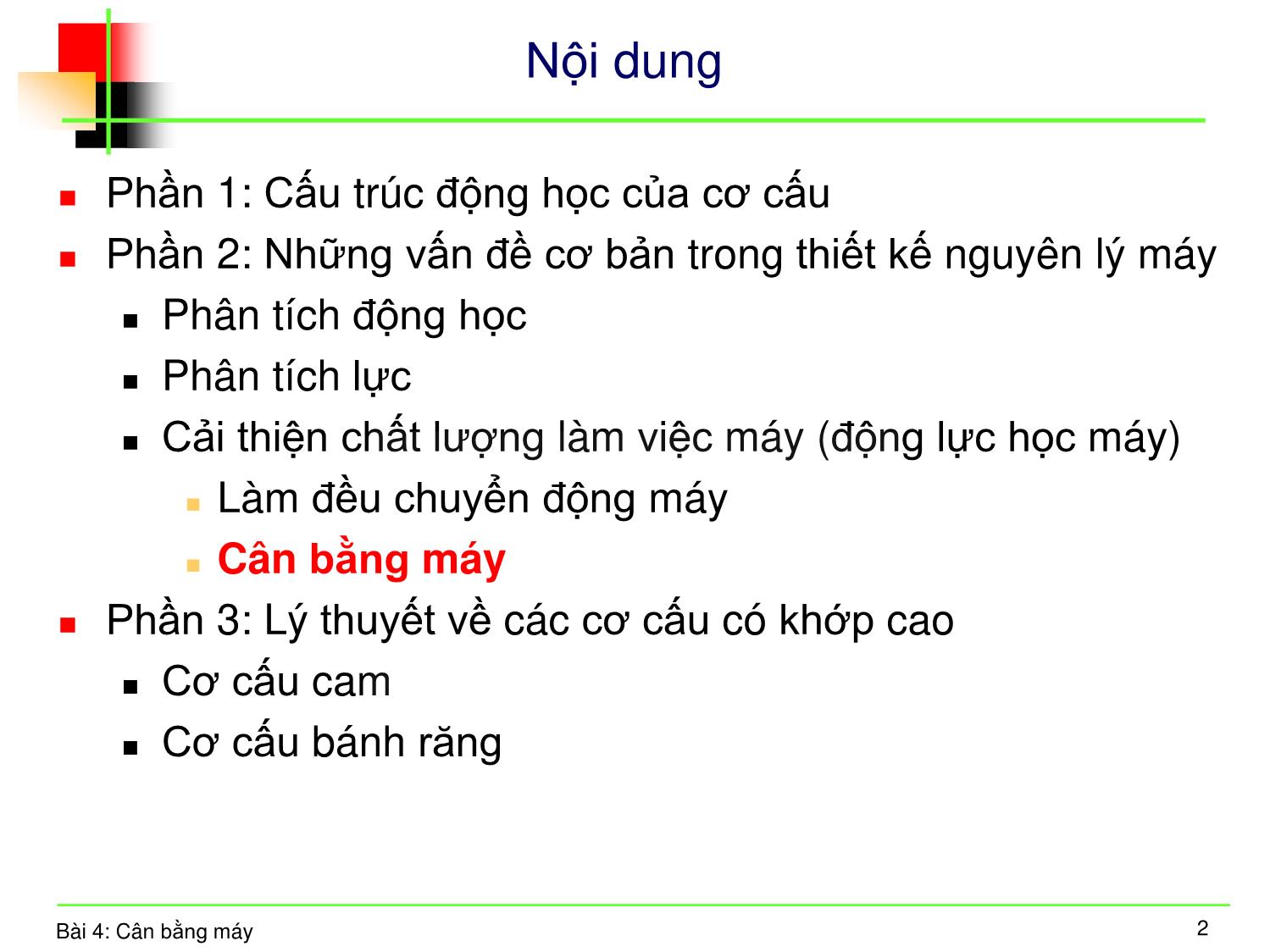 Bài giảng Nguyên lý máy - Bài 4: Cân bằng máy trang 1