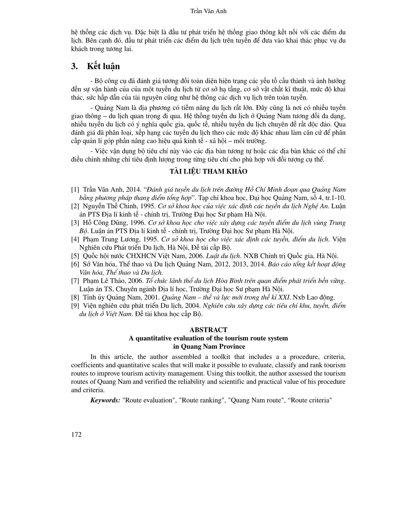 Đánh giá hệ thống tuyến du lịch ở Quảng Nam phục vụ quản lí và phát triển du lịch bằng phương pháp định lượng trang 9