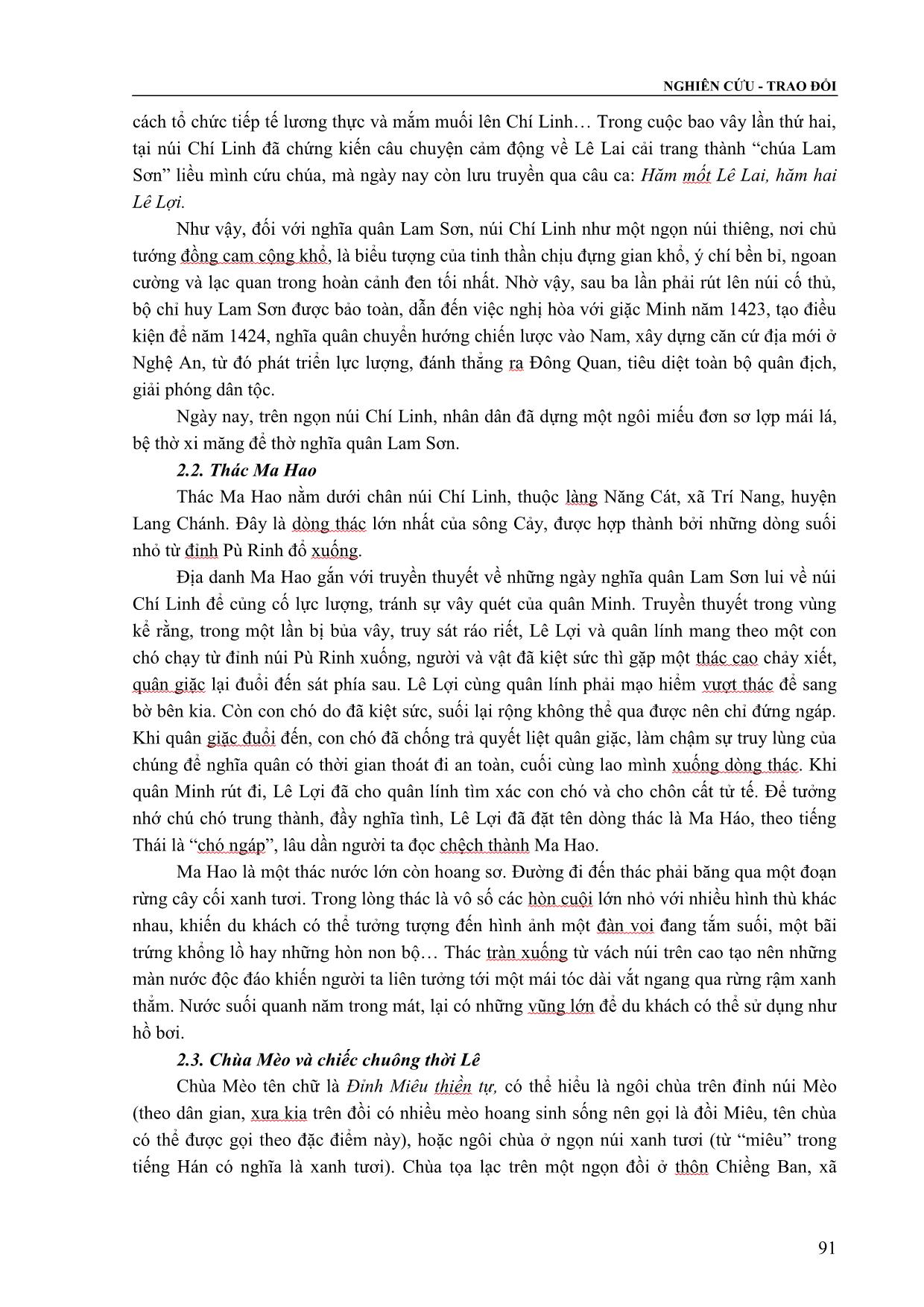 Di tích về cuộc khởi nghĩa Lam Sơn trên đất Lang Chánh và vấn đề phát huy giá trị trong hoạt động du lịch trang 3