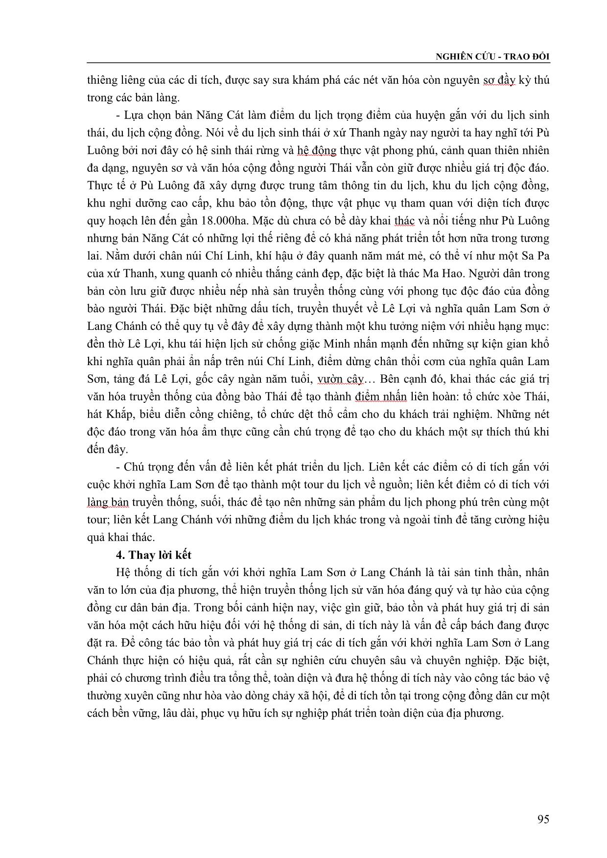 Di tích về cuộc khởi nghĩa Lam Sơn trên đất Lang Chánh và vấn đề phát huy giá trị trong hoạt động du lịch trang 7