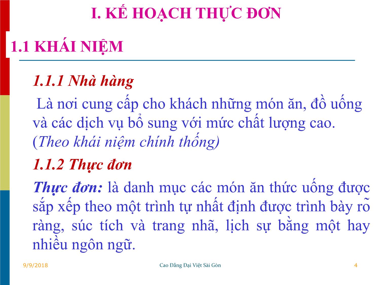 Bài giảng Quản trị kinh doanh khách sạn - Chương V: Tổ chức kinh doanh ăn uống - Tô Đồng Thiệt trang 4