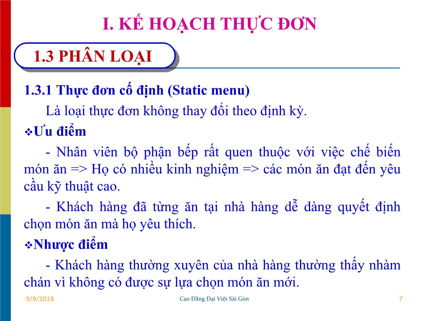 Bài giảng Quản trị kinh doanh khách sạn - Chương V: Tổ chức kinh doanh ăn uống - Tô Đồng Thiệt trang 7