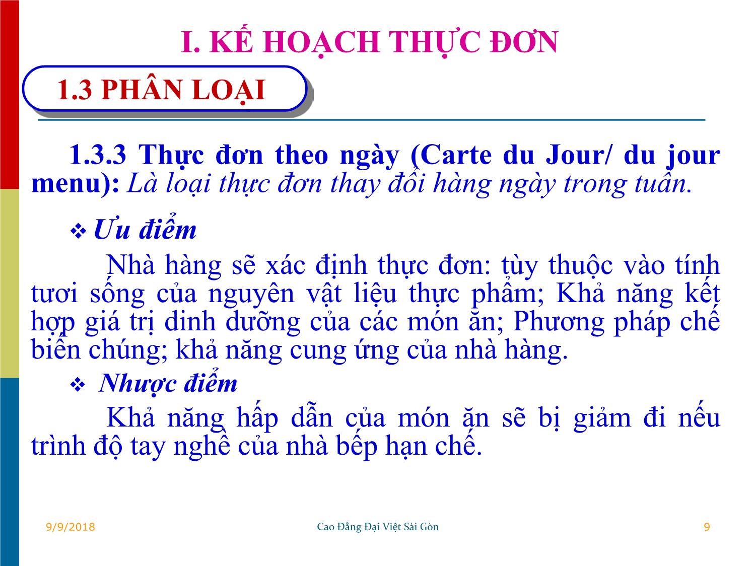 Bài giảng Quản trị kinh doanh khách sạn - Chương V: Tổ chức kinh doanh ăn uống - Tô Đồng Thiệt trang 9