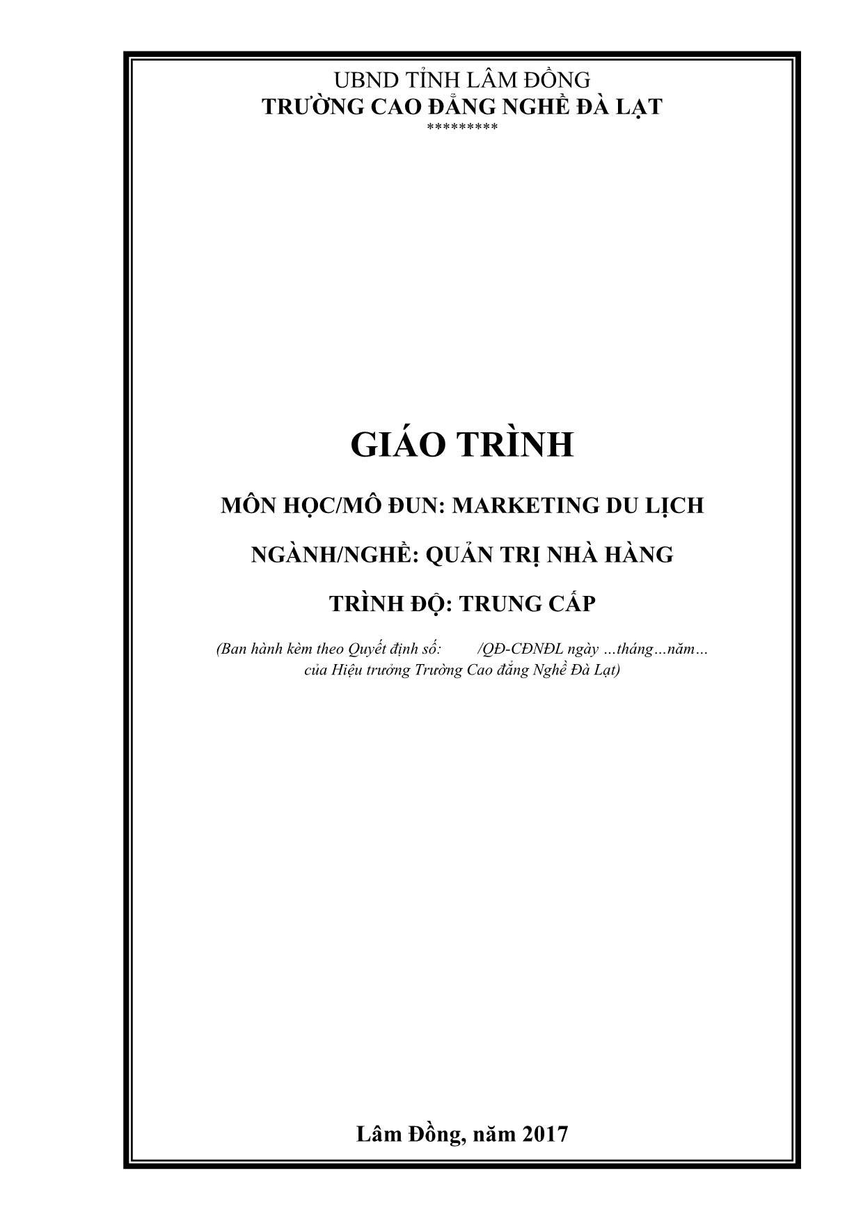 Giáo trình Marketing du lịch (Phần 1) trang 1