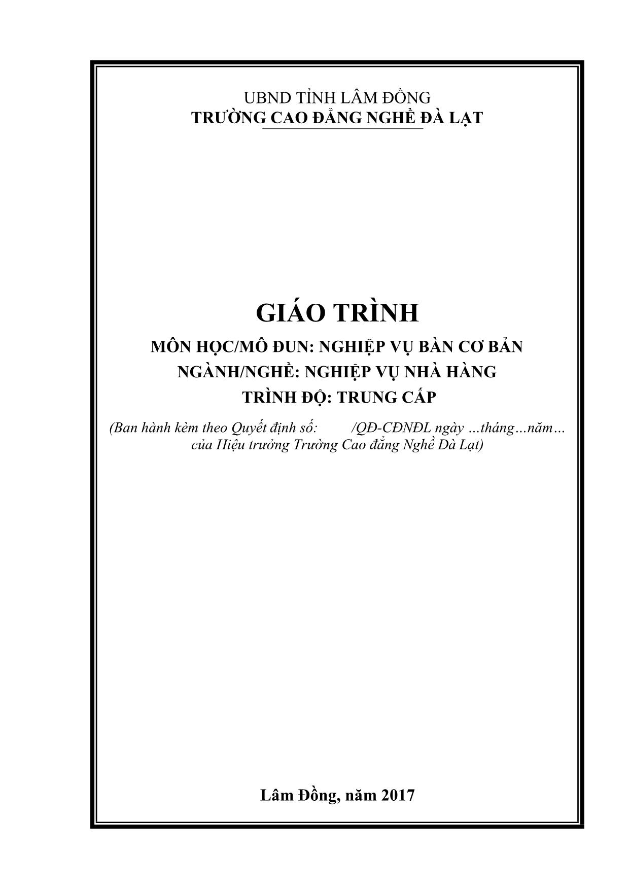 Giáo trình Nghiệp vụ bàn cơ bản (Phần 1) trang 1