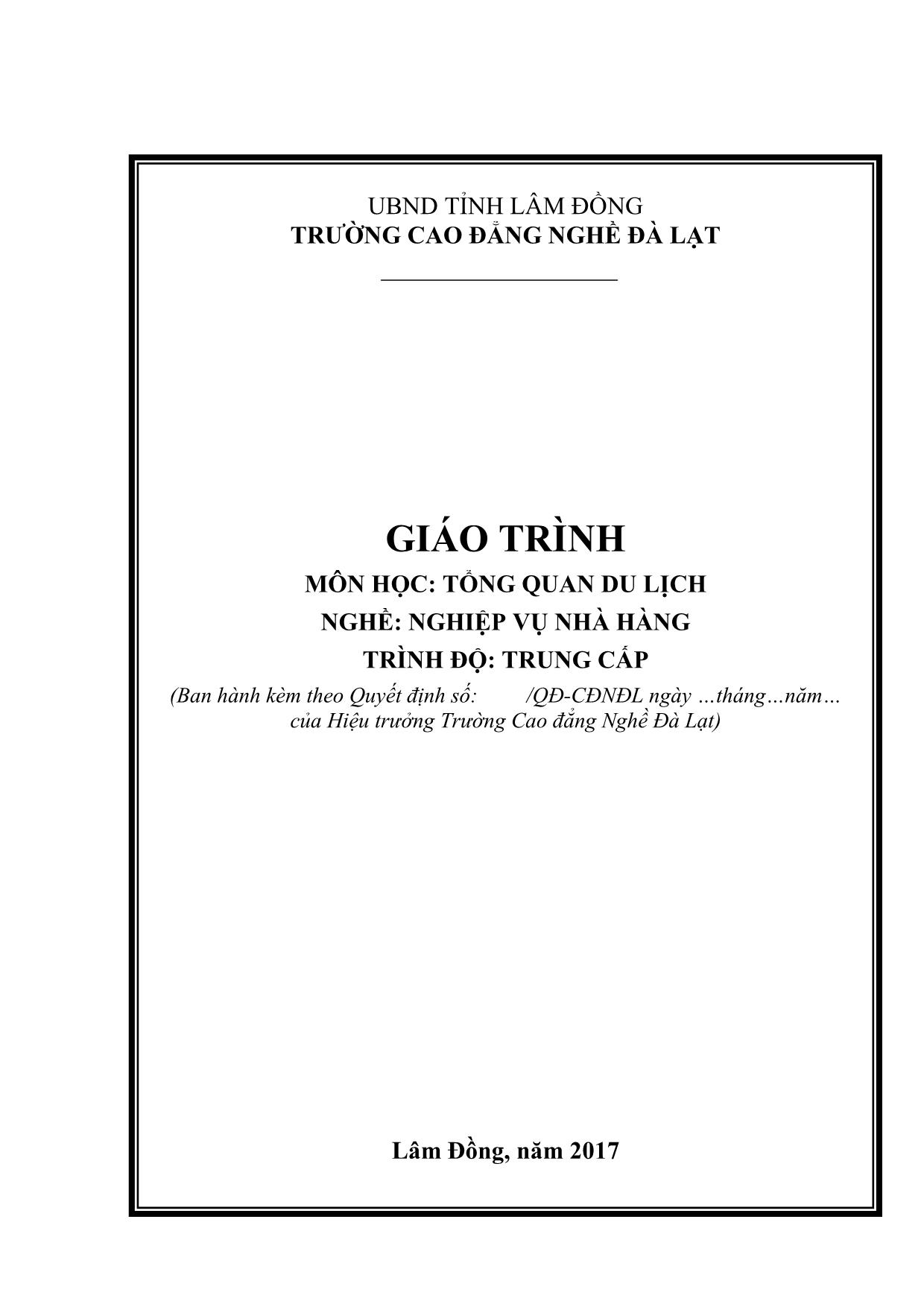 Giáo trình Tổng quan du lịch trang 1