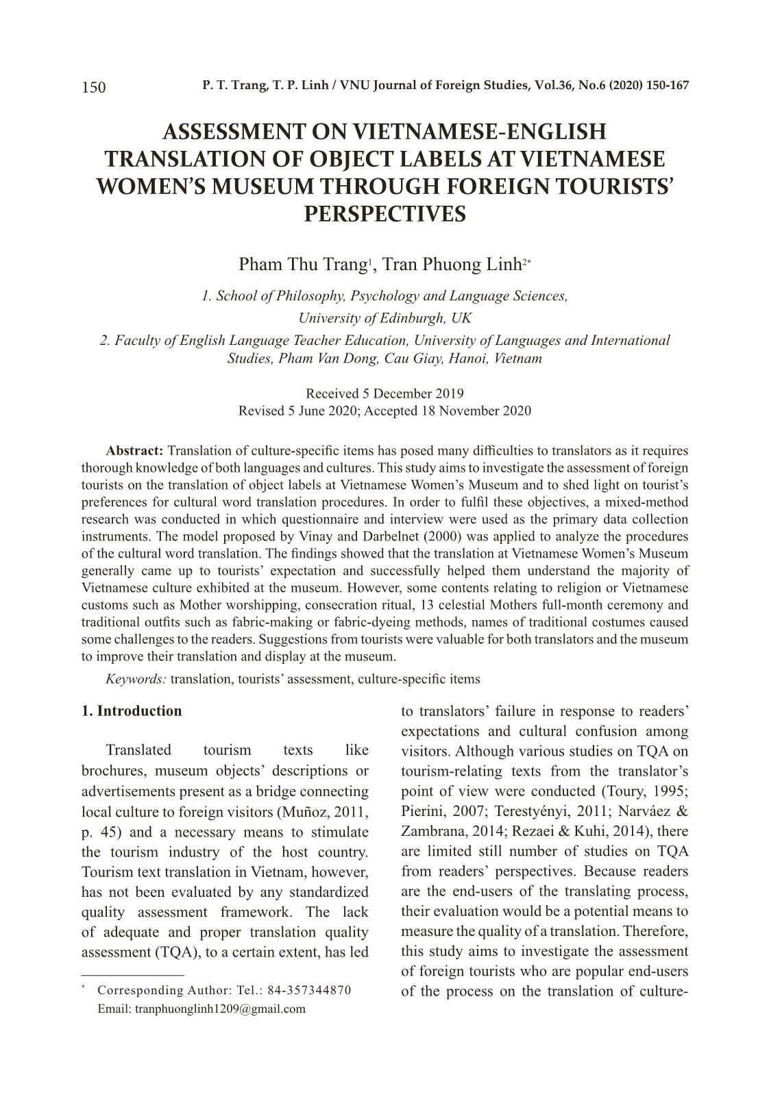 Assessment on Vietnamese-English translation of object labels at Vietnamese women’s museum through foreign tourists’ perspectives trang 1