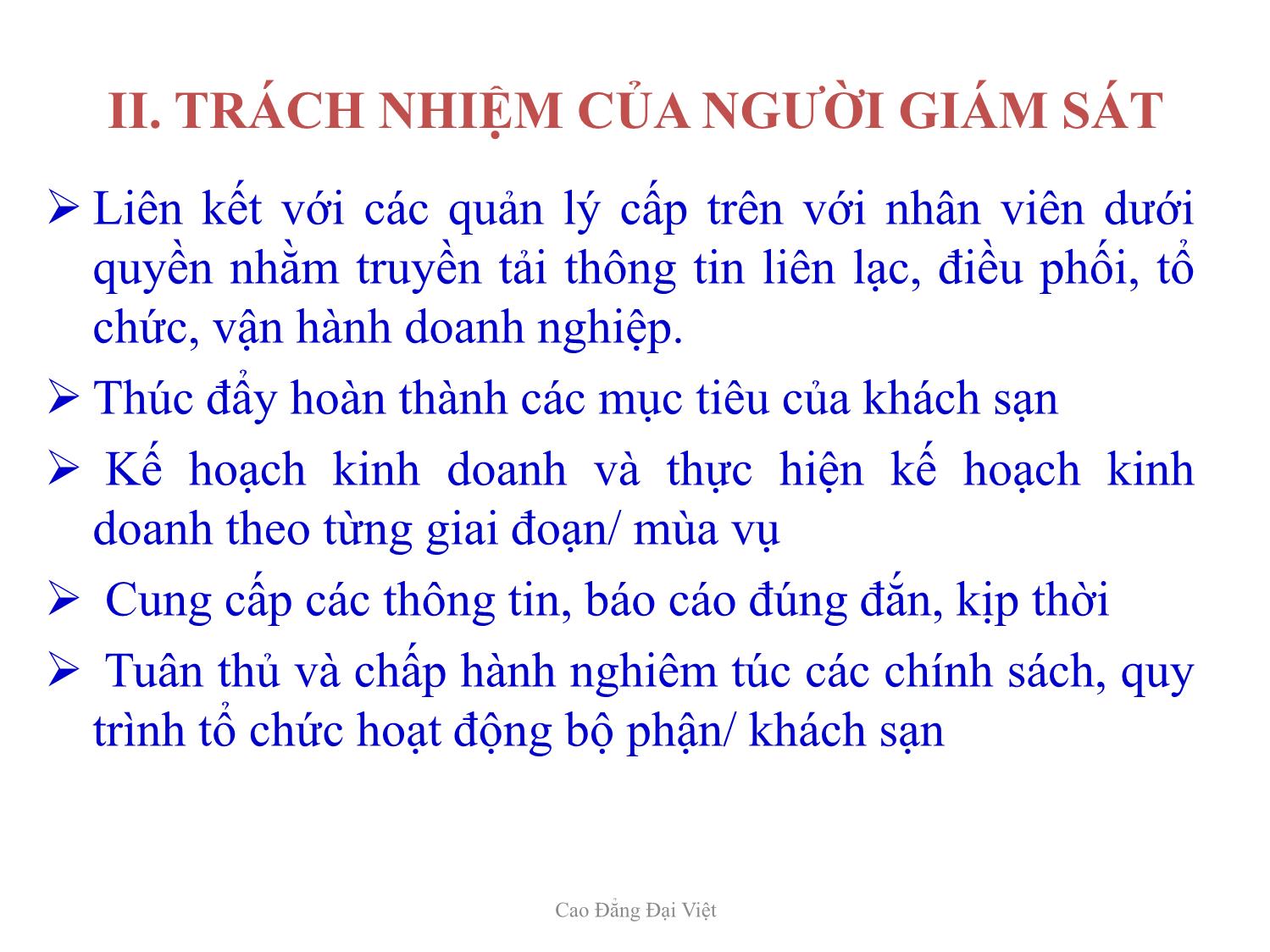 Bài giảng Quản trị kinh doanh khách sạn - Chương VIII: Kiểm tra & giám sát các bộ phận trong khách sạn - Tô Đồng Thiệt trang 7