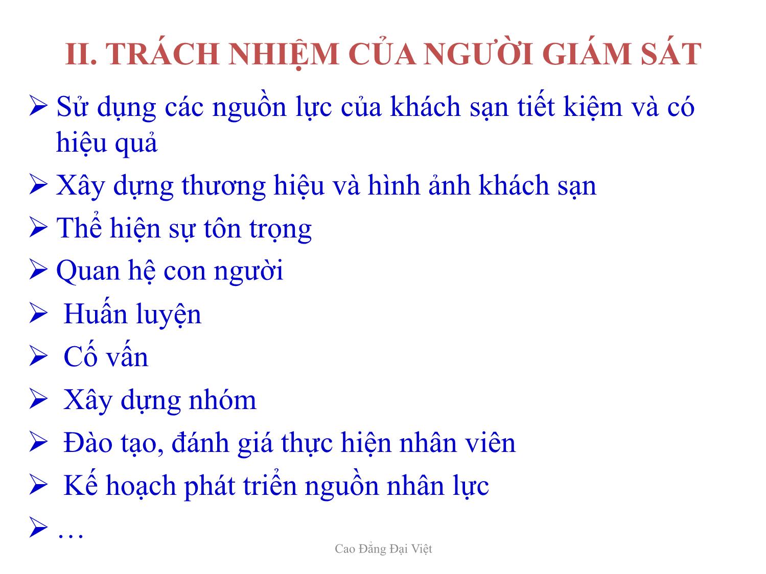 Bài giảng Quản trị kinh doanh khách sạn - Chương VIII: Kiểm tra & giám sát các bộ phận trong khách sạn - Tô Đồng Thiệt trang 8