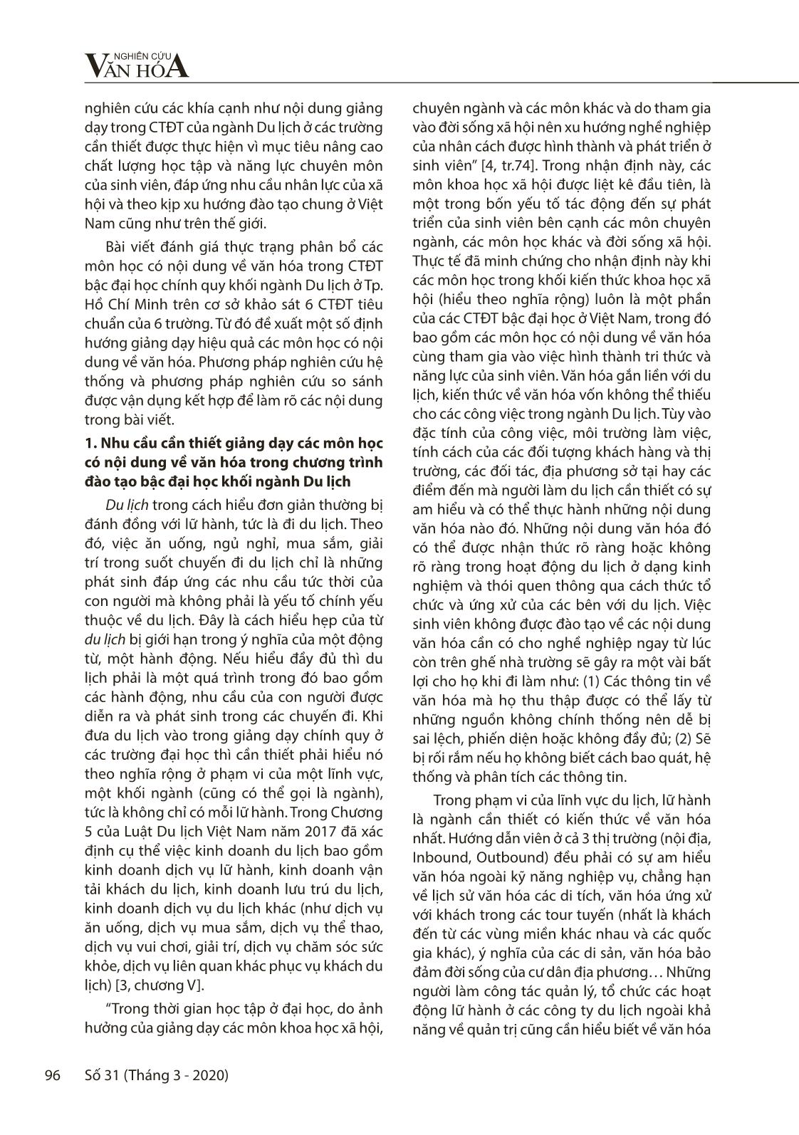 Giảng dạy các môn học có nội dung về văn hóa trong chương trình đào tạo đại học ngành Du lịch (Qua khảo sát tại thành phố Hồ Chí Minh) trang 2